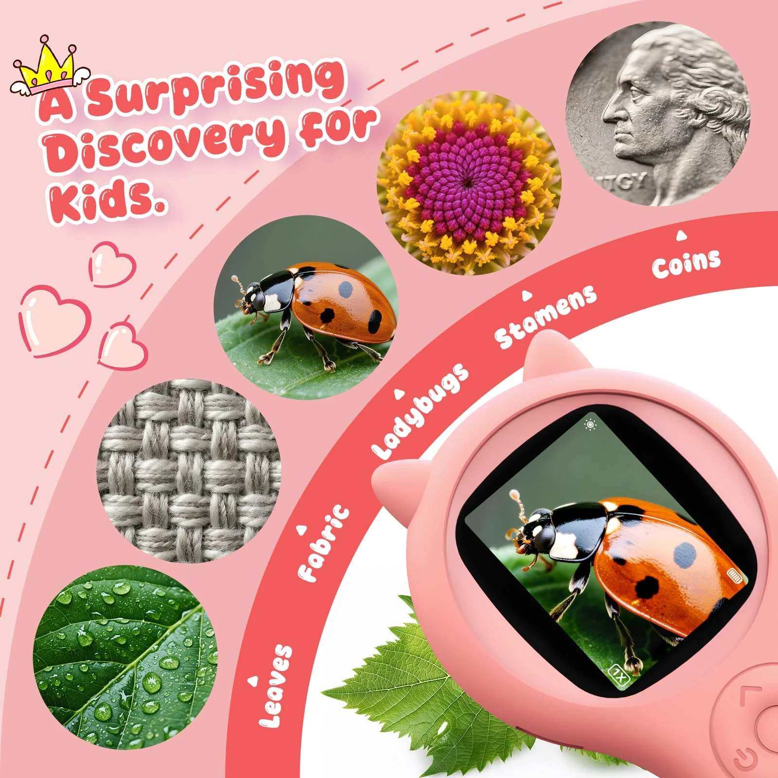 Portable Handheld Mini Digital Microscope for Kids - Educational Science Toys, Christmas & Birthday Gifts for Age 5 6 7 8 9 10 11 12 Girls & Boys (Pink) Pink 1 Pcs - Image 5