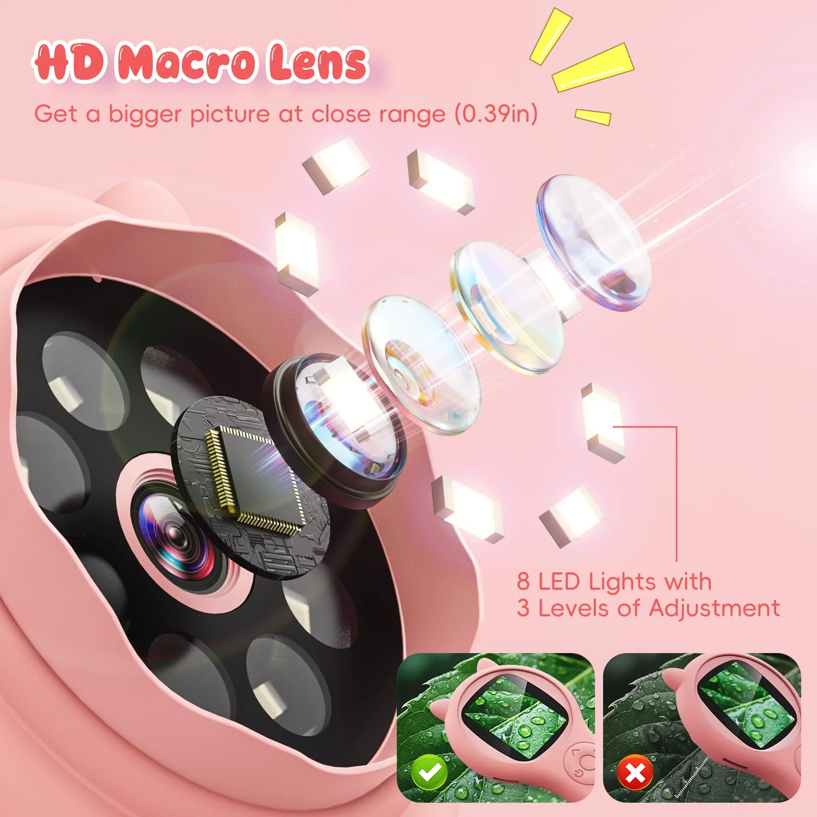 Portable Handheld Mini Digital Microscope for Kids - Educational Science Toys, Christmas & Birthday Gifts for Age 5 6 7 8 9 10 11 12 Girls & Boys (Pink) Pink 1 Pcs - Image 7