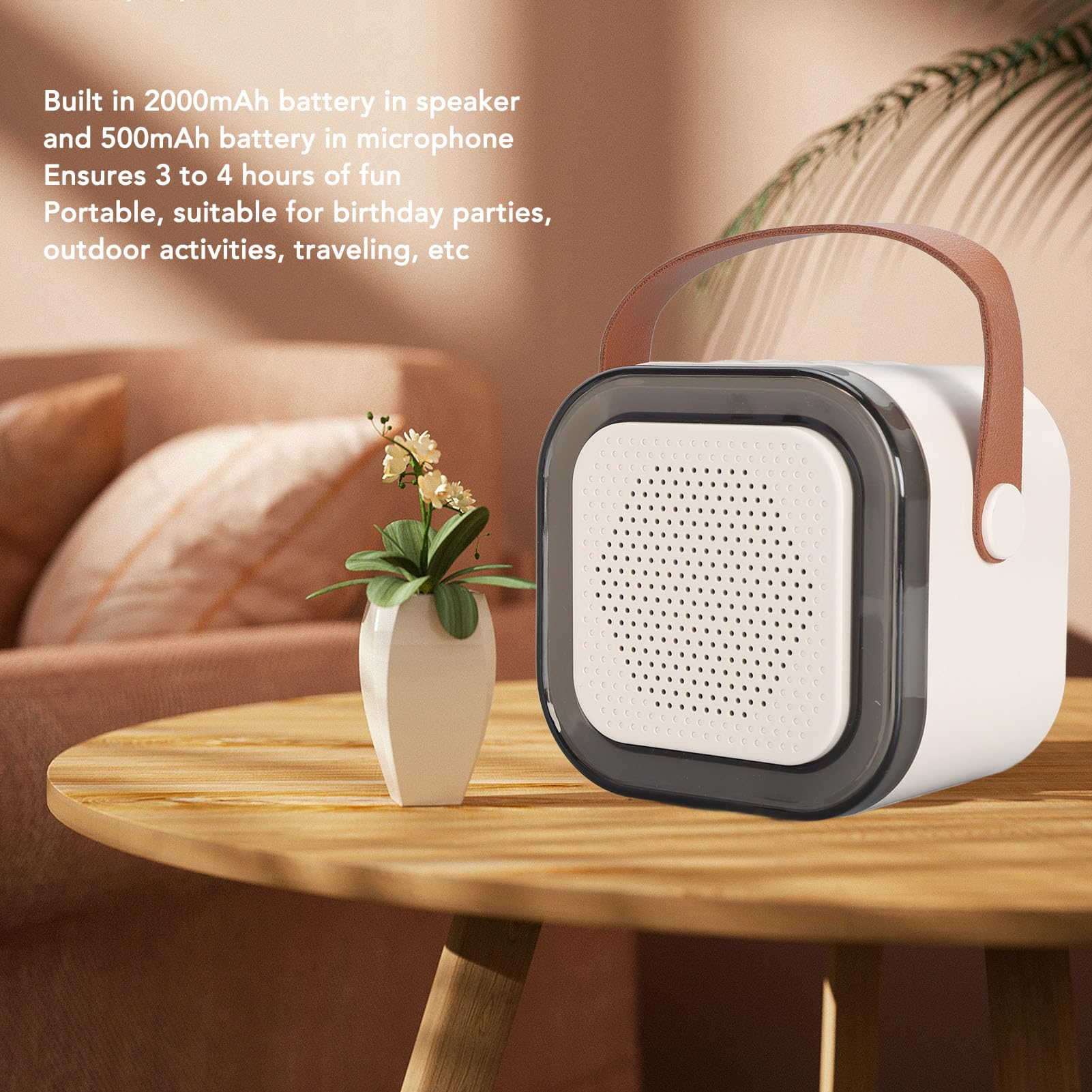 Portable Karaoke Machine for Kids Adults, Small Bluetooth Speaker with Microphone, with LED Dynamic Light, Birthday Gifts (White) - Image 2