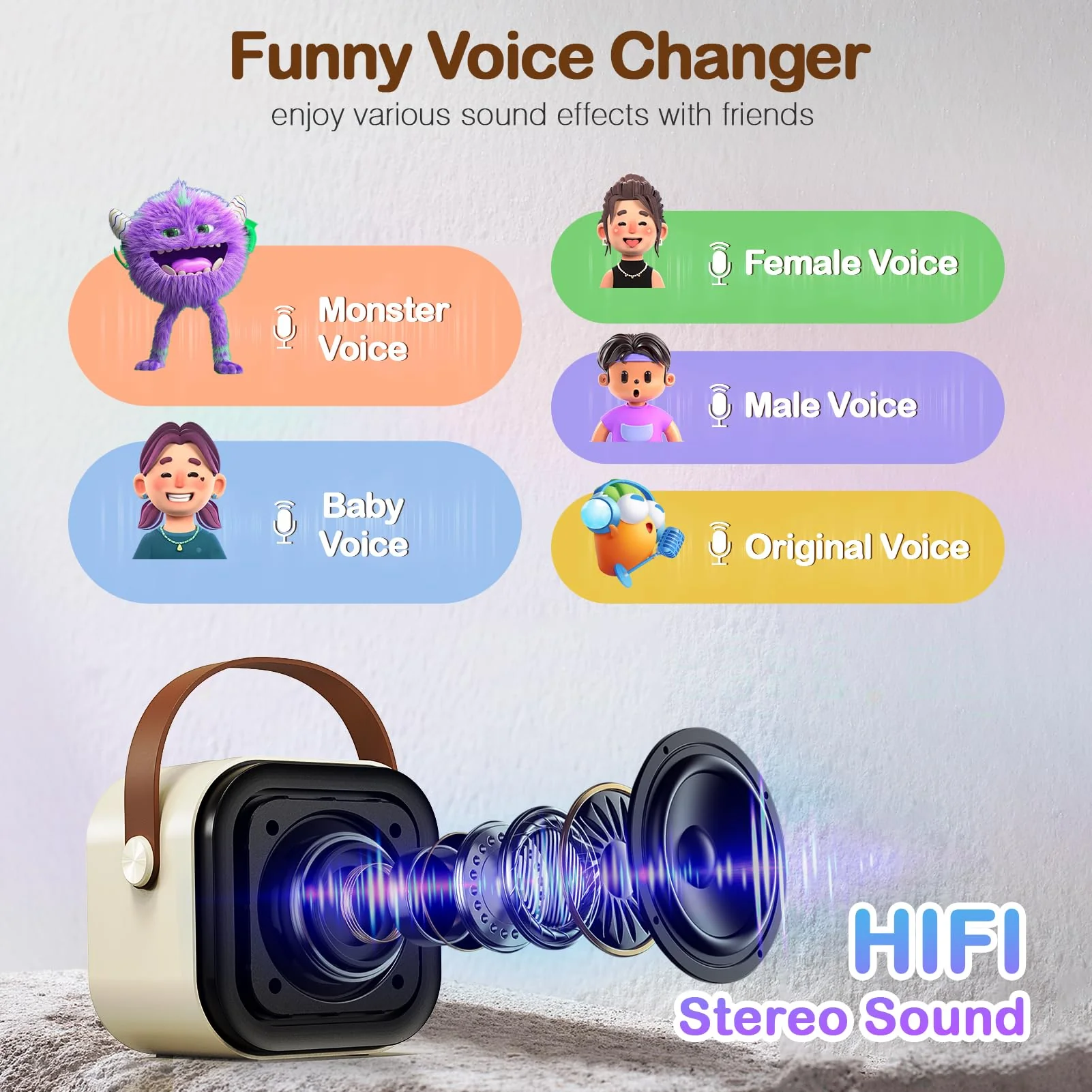 Portable Karaoke Machine with 2 Wireless Microphone, Mini Portable Bluetooth Speaker with Wireless Microphone, Gifts for Kids Age 4-12, Boys, Girls, Adults, Party, Home KTV, Outdoor, Travel (Beige) Beige - Image 2