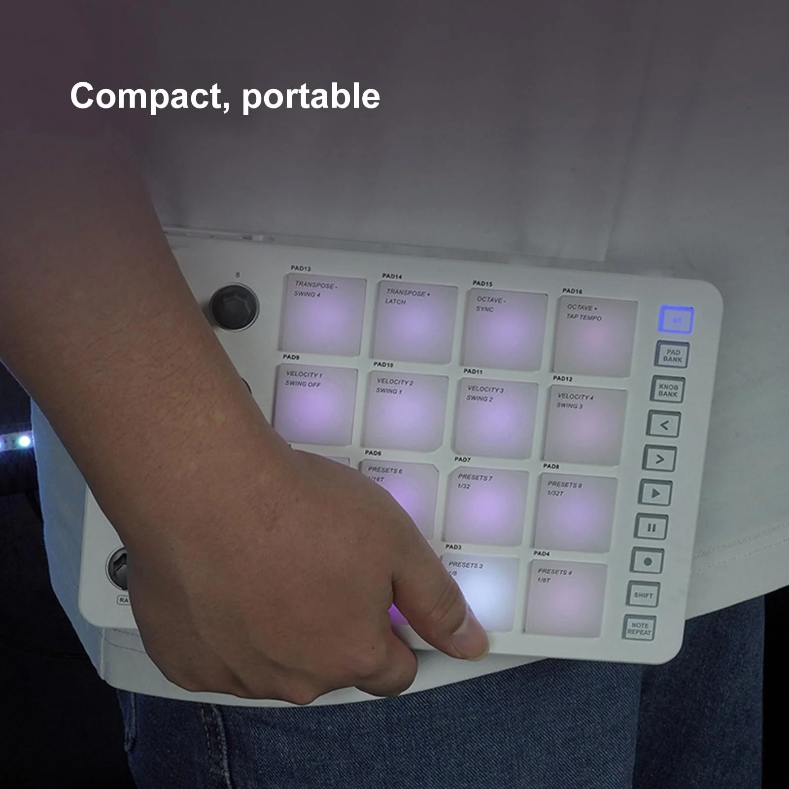 Portable MIDI Drum Pad Controller - Beat Maker Machine with 16 RGB Backlit Pads, Bluetooth USB, 8 Assignable Knobs for Music Production - Image 4