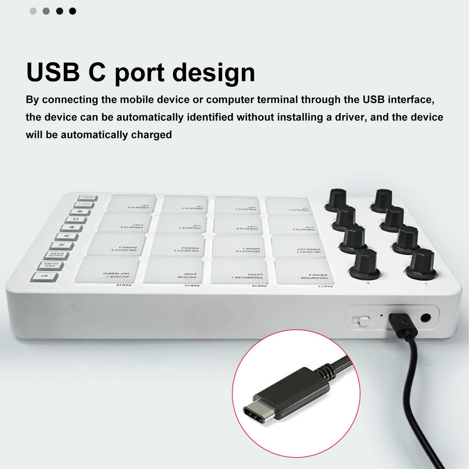 Portable MIDI Drum Pad Controller - Beat Maker Machine with 16 RGB Backlit Pads, Bluetooth USB, 8 Assignable Knobs for Music Production - Image 7