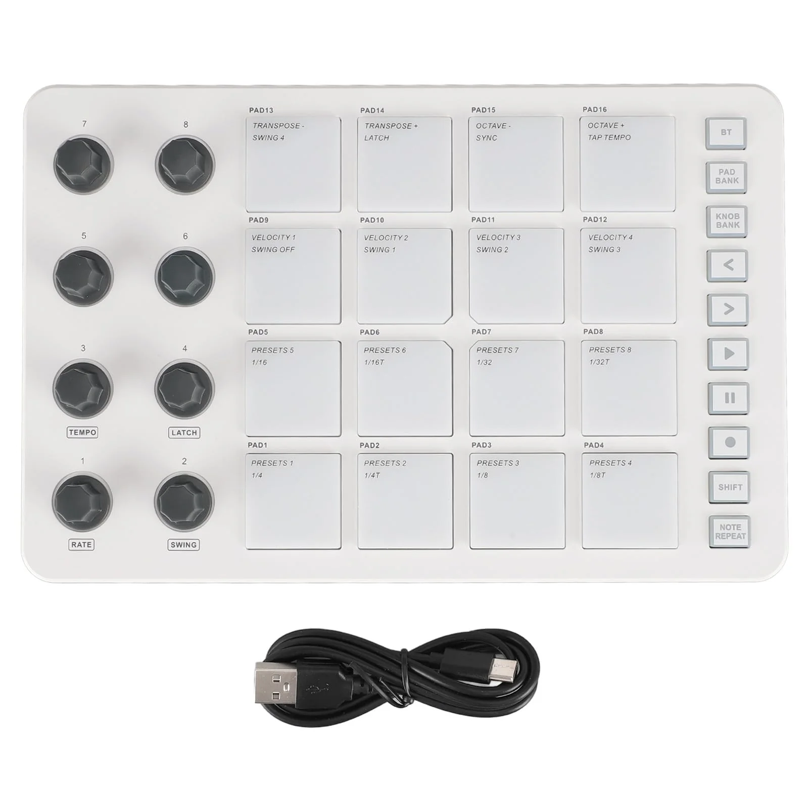Portable MIDI Drum Pad Controller - Beat Maker Machine with 16 RGB Backlit Pads, Bluetooth USB, 8 Assignable Knobs for Music Production - Image 8