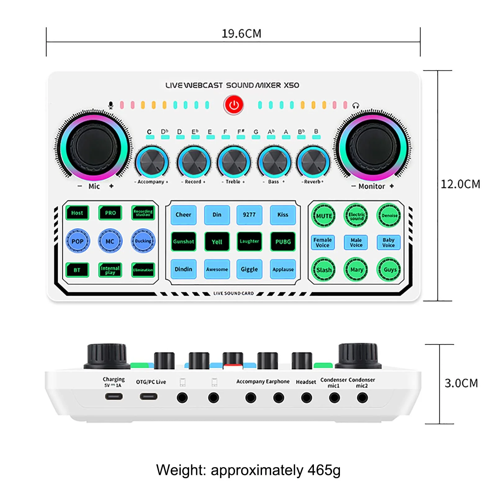 Portable Mixer,Professional Live Sound Card,Knob Design,Support for 12 Kinds of Warming Sound and a Key Mute,with Double Call Simple Port Design,Support for Two People Live at The Same Time - Image 5