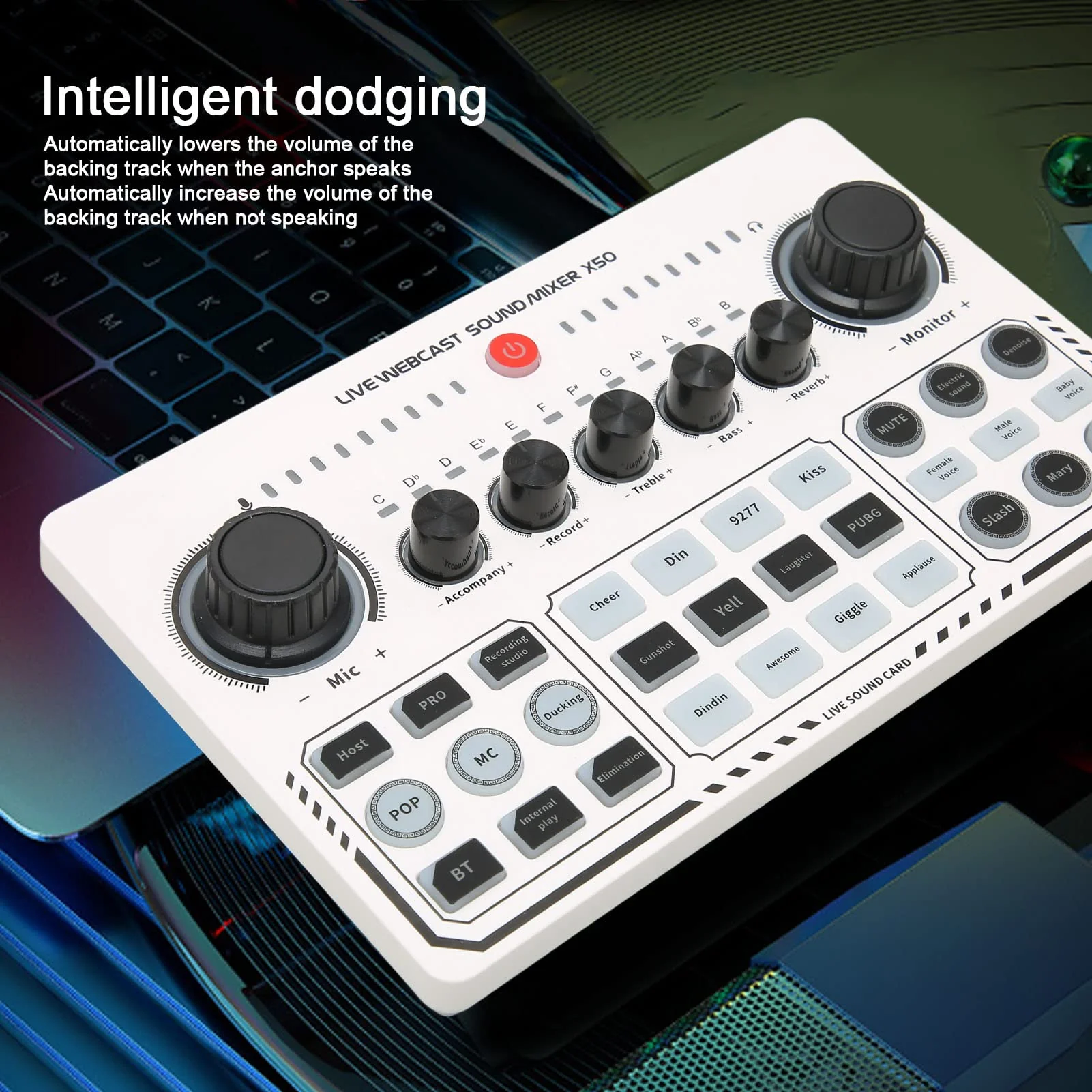 Portable Mixer,Professional Live Sound Card,Knob Design,Support for 12 Kinds of Warming Sound and a Key Mute,with Double Call Simple Port Design,Support for Two People Live at The Same Time - Image 6