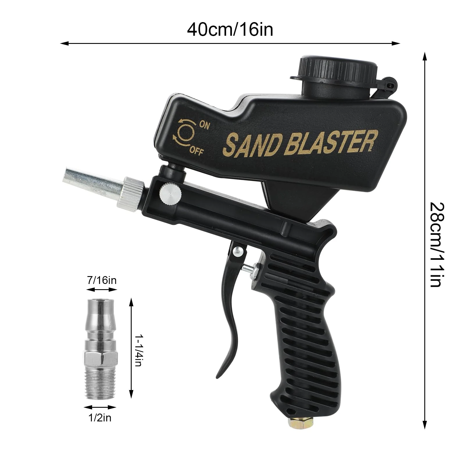 Portable Pneumatic Sandblasting Gun - Multifunctional Compressed Air Sand Blaster Machine Small Hand-Held Sandblasting Device Suitable for Removing Paint Rust Stains (Black) - Image 2
