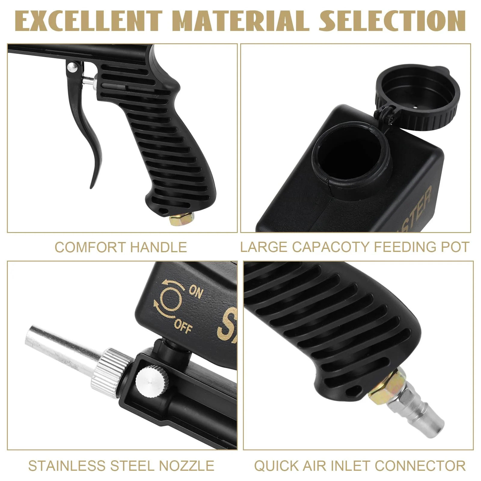 Portable Pneumatic Sandblasting Gun - Multifunctional Compressed Air Sand Blaster Machine Small Hand-Held Sandblasting Device Suitable for Removing Paint Rust Stains (Black) - Image 4