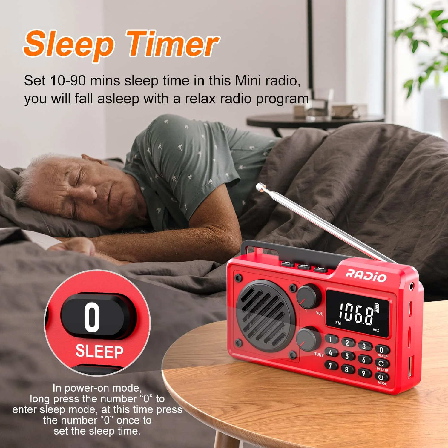 Portable Radio AM FM 1500mAh Rechargeable with Best Reception, Transistor shortwave Radio Wireless Bluetooth Speaker, with Large LCD Screen, Support TF Card U Disk, Earphone, Sleep Timer (Red) Red - Image 5