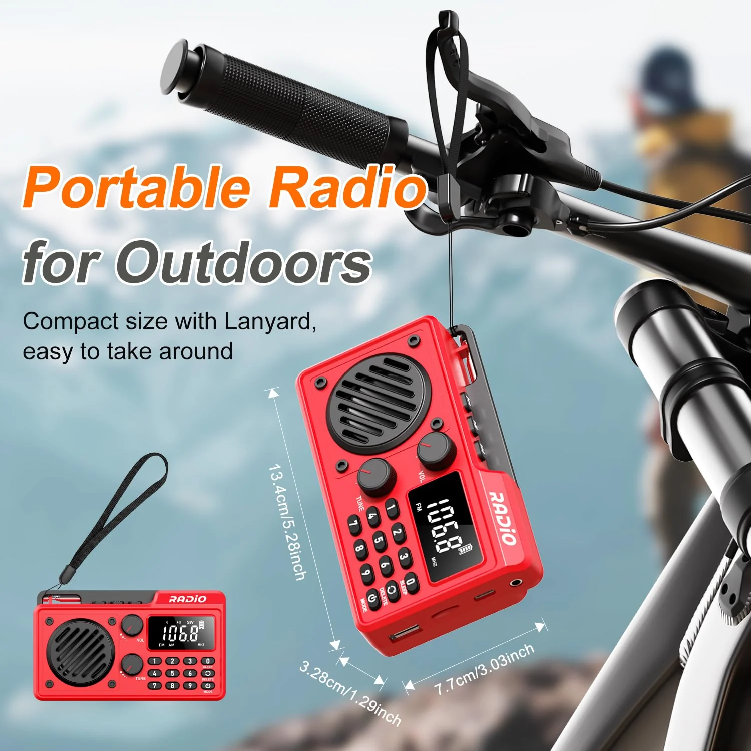 Portable Radio AM FM 1500mAh Rechargeable with Best Reception, Transistor shortwave Radio Wireless Bluetooth Speaker, with Large LCD Screen, Support TF Card U Disk, Earphone, Sleep Timer (Red) Red - Image 6