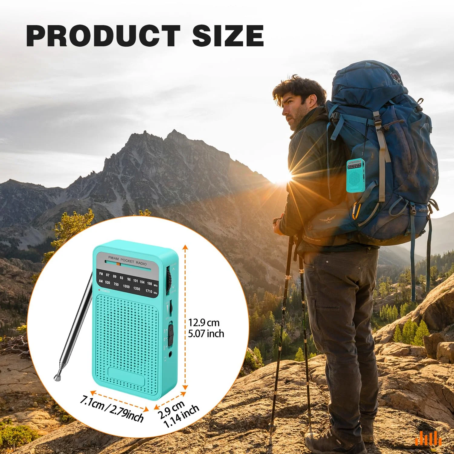 Portable Radio AM FM, Goodes Transistor Radio with Loud Speaker, Headphone Jack, 2AA Battery Operated Radio for Long Range Reception, Pocket Radio for Indoor, Outdoor and Emergency Use-Green New-Cyan - Image 6