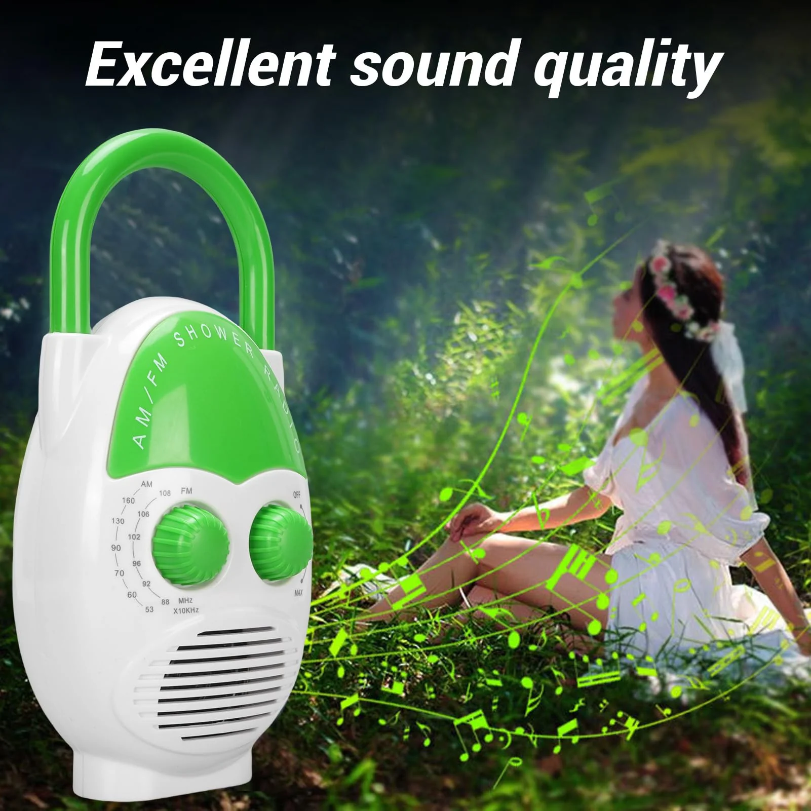 Portable Radio, AM FM IPX5 Water Proof Shower Radio 500mW Output Battery Operated Radio with Electronic Tuning for Bathroom Kitchen Outdoors - Image 3