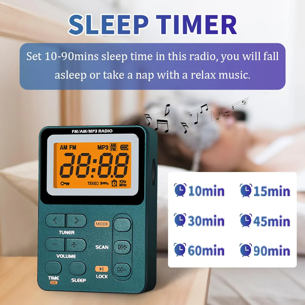 Portable Radio AM FM, Rechargeable Pocket Radio with Best Reception Digital Tuning, MP3, Stereo Earphone, Large LCD Screen, TF Card Socket, Transistorfor Radio for Jogging/Gym/Camping… - Image 4