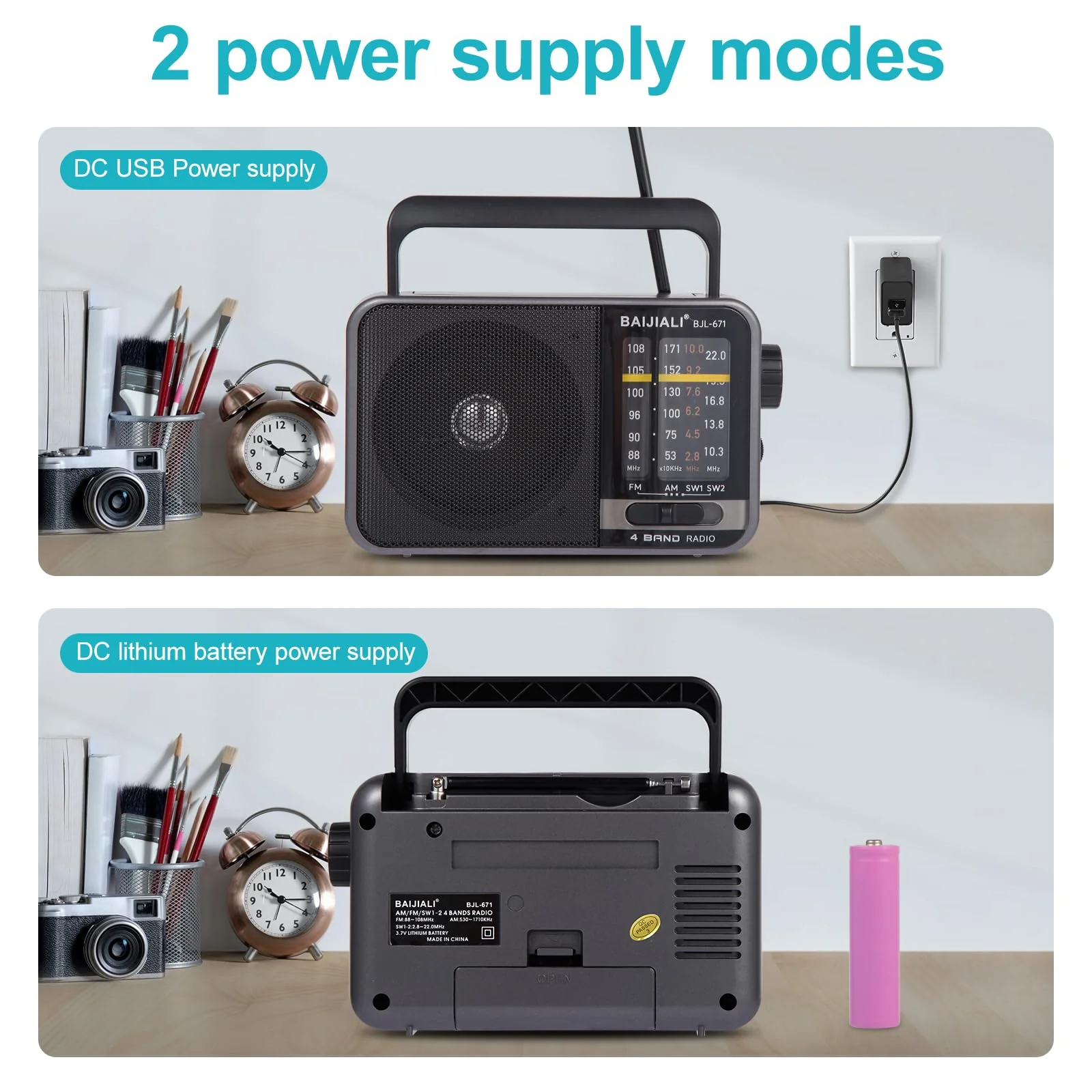 Portable Radio AM FM, Transistor AM FM Radio Portable with Loud Speaker, Small Radio Battery Powered or DC USB, Suitable for Indoor, Outdoor and Emergency Use(BJL-671) - Image 2