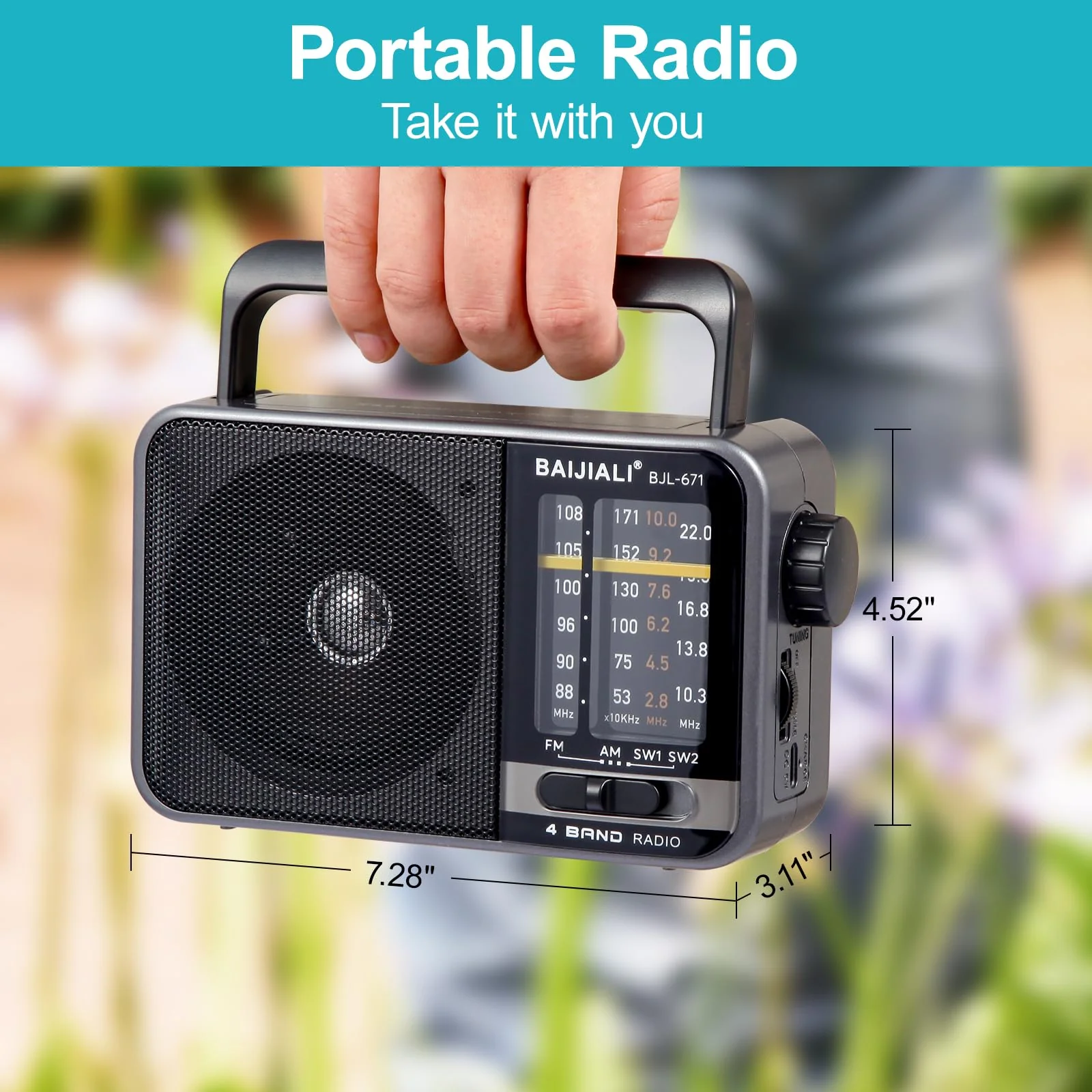Portable Radio AM FM, Transistor AM FM Radio Portable with Loud Speaker, Small Radio Battery Powered or DC USB, Suitable for Indoor, Outdoor and Emergency Use(BJL-671) - Image 4