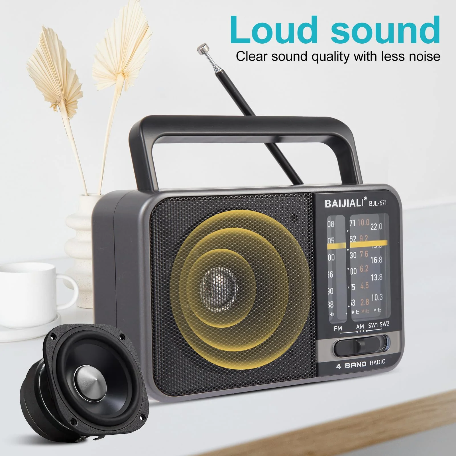 Portable Radio AM FM, Transistor AM FM Radio Portable with Loud Speaker, Small Radio Battery Powered or DC USB, Suitable for Indoor, Outdoor and Emergency Use(BJL-671) - Image 5