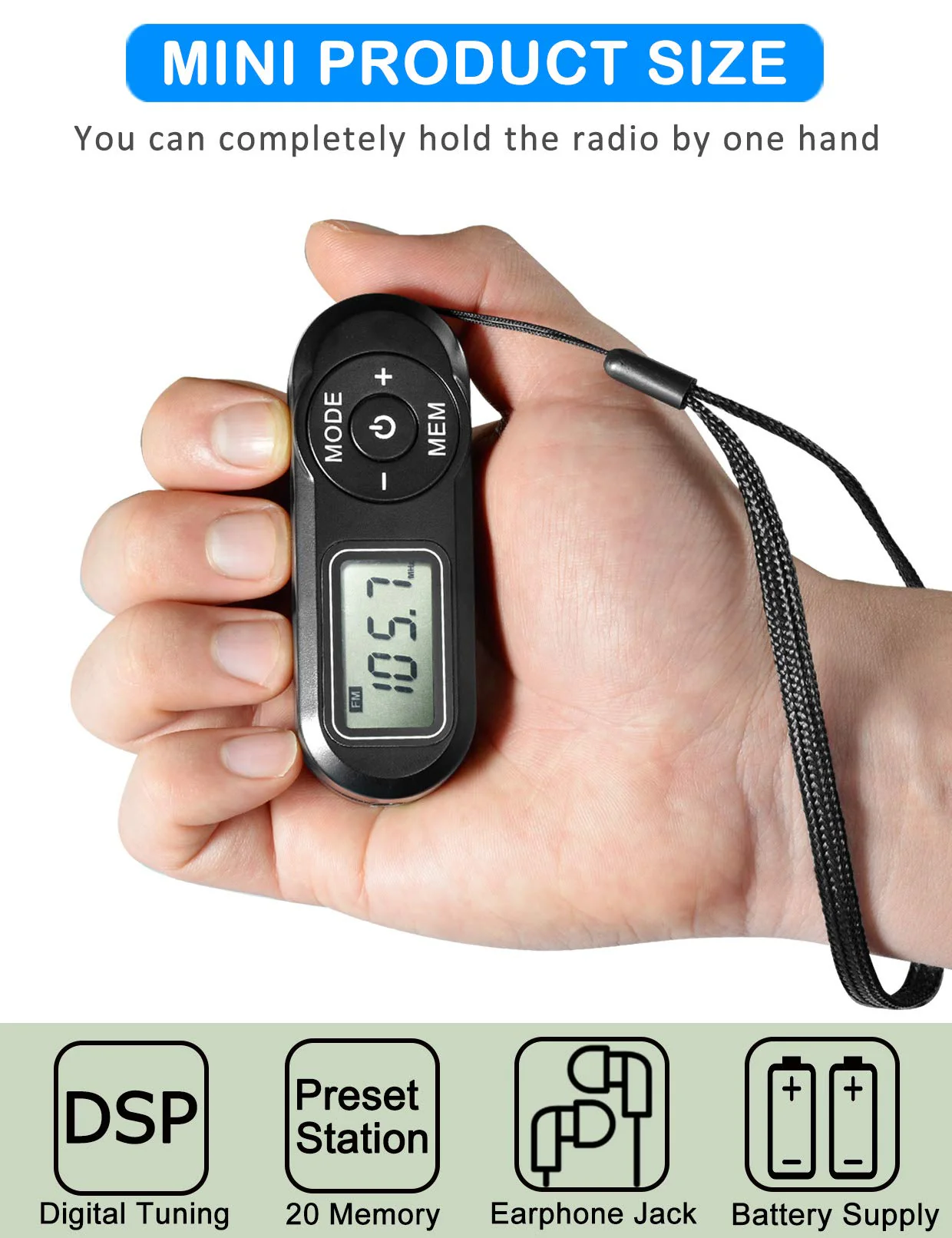Portable Radio, ZHIWHIS FM Digital Tuner with Best Reception, Pocket Transistor Receiver with Stereo Sound, Battery Operated Walkmen with Scan and Preset Black - Image 2