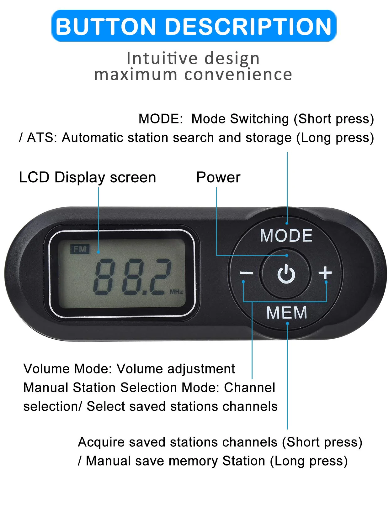 Portable Radio, ZHIWHIS FM Digital Tuner with Best Reception, Pocket Transistor Receiver with Stereo Sound, Battery Operated Walkmen with Scan and Preset Black - Image 4