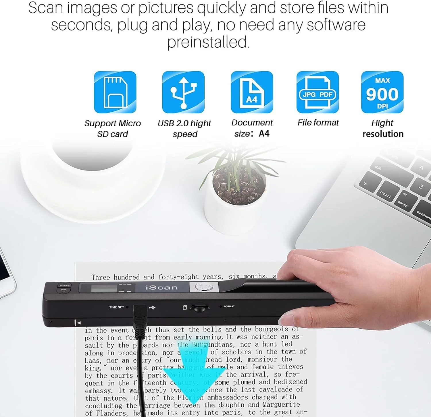 Portable Scanner,Handheld Mini Small Pen Type Scanner Scanning Wand Colour Photo A4 Document Scanning Equipment - Image 8
