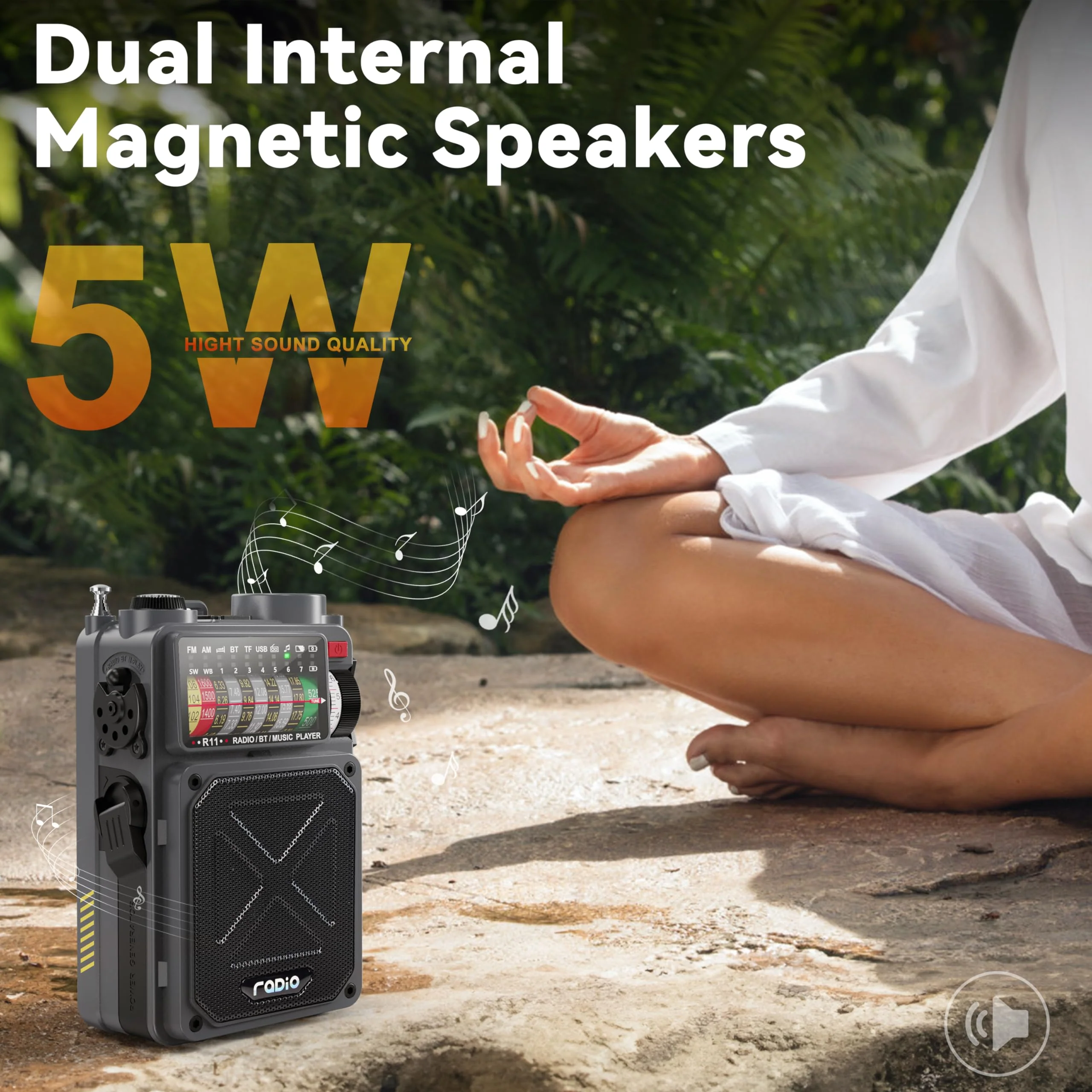 Portable Shortwave Radio - Emgykit 4000mAh AM/FM/WB/SW Shortwave Radio with Bluetooth Speaker, Flashlight, Sleep Timer, SOS Alarm, and White Noise, Suitable for Camping, Emergency Grey - Image 2
