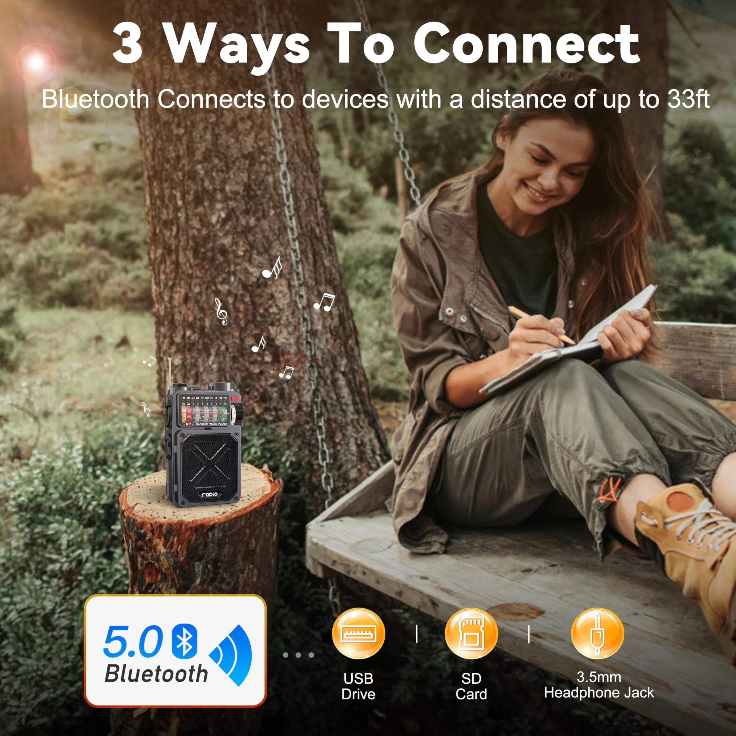 Portable Shortwave Radio - Emgykit 4000mAh AM/FM/WB/SW Shortwave Radio with Bluetooth Speaker, Flashlight, Sleep Timer, SOS Alarm, and White Noise, Suitable for Camping, Emergency Grey - Image 3
