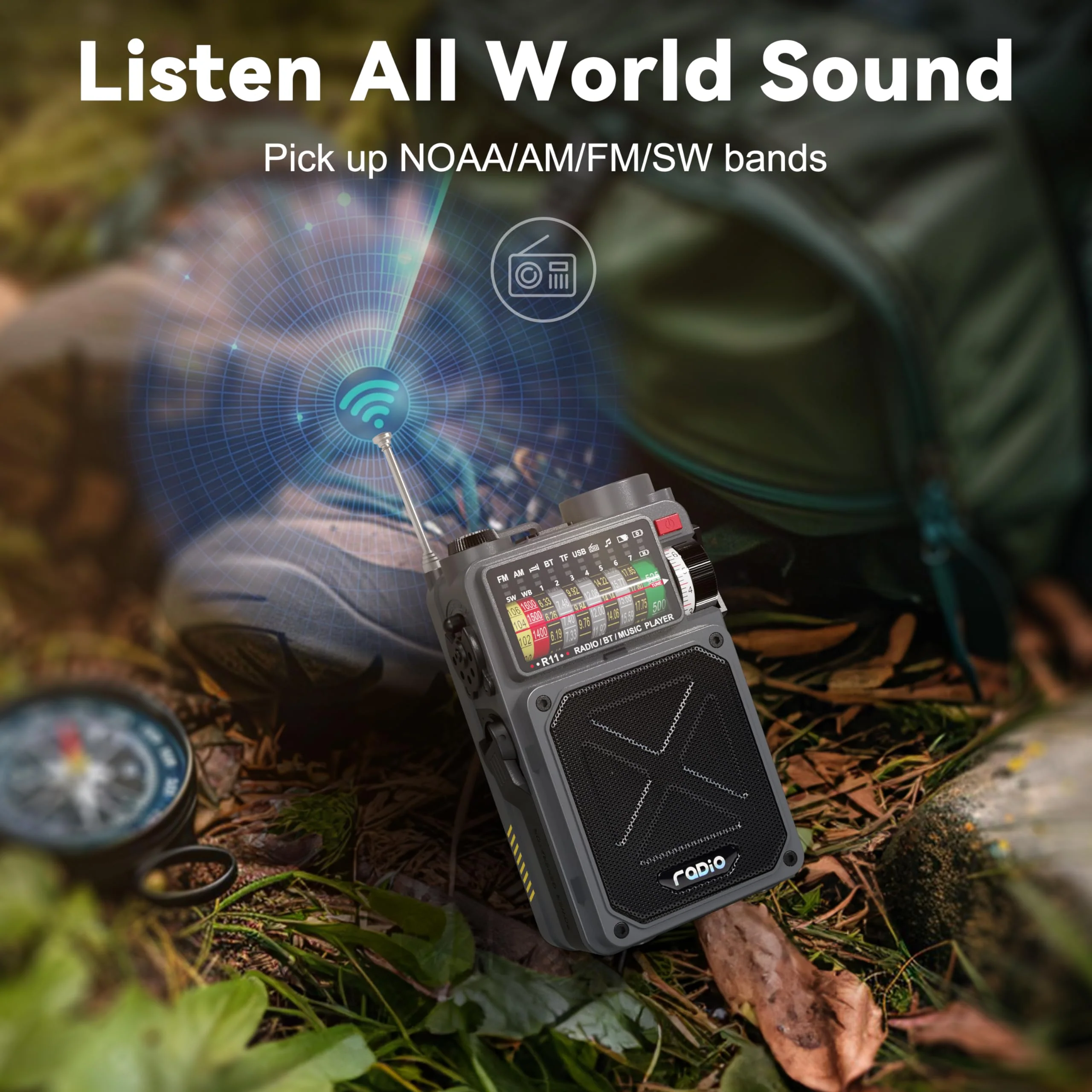 Portable Shortwave Radio - Emgykit 4000mAh AM/FM/WB/SW Shortwave Radio with Bluetooth Speaker, Flashlight, Sleep Timer, SOS Alarm, and White Noise, Suitable for Camping, Emergency Grey - Image 4