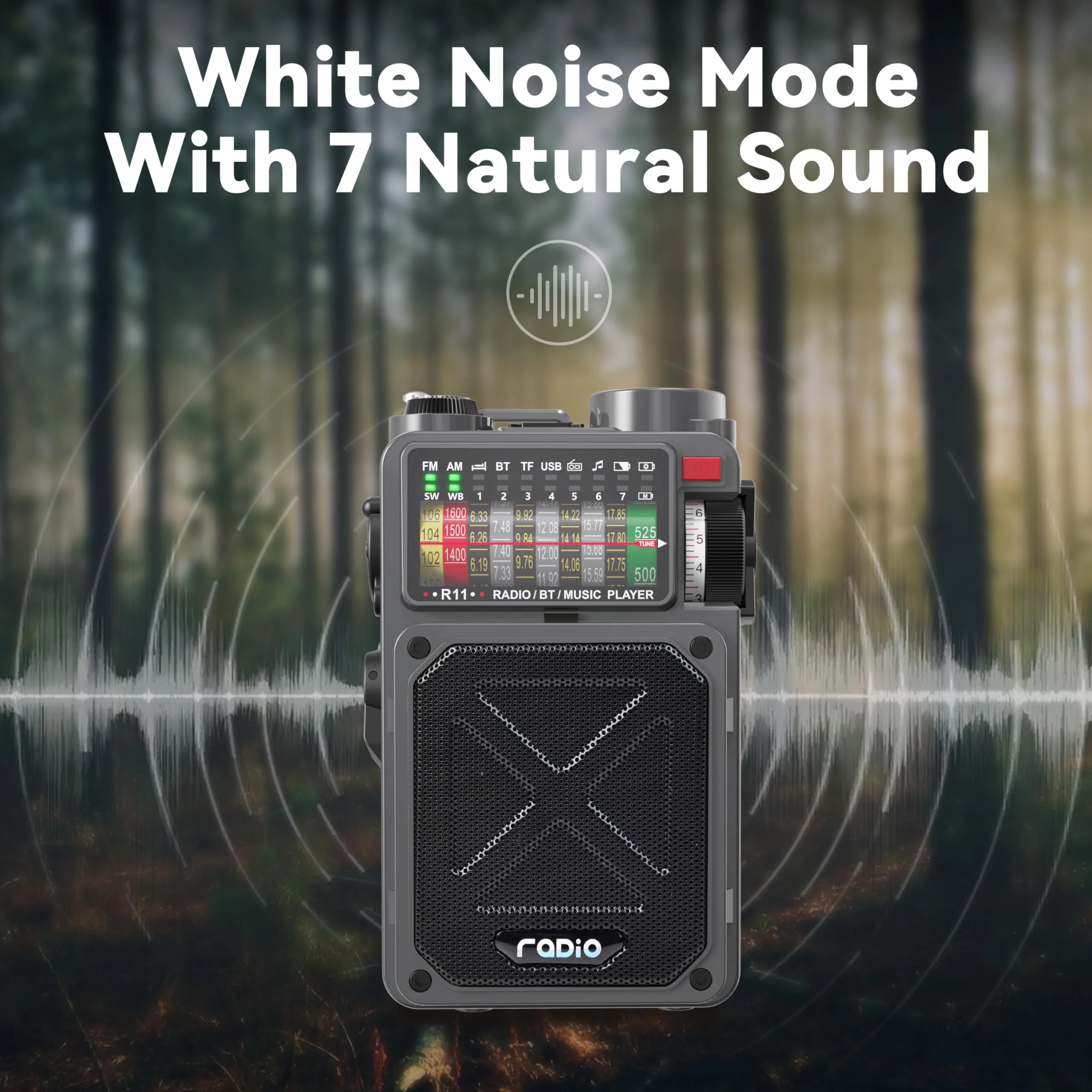Portable Shortwave Radio - Emgykit 4000mAh AM/FM/WB/SW Shortwave Radio with Bluetooth Speaker, Flashlight, Sleep Timer, SOS Alarm, and White Noise, Suitable for Camping, Emergency Grey - Image 6
