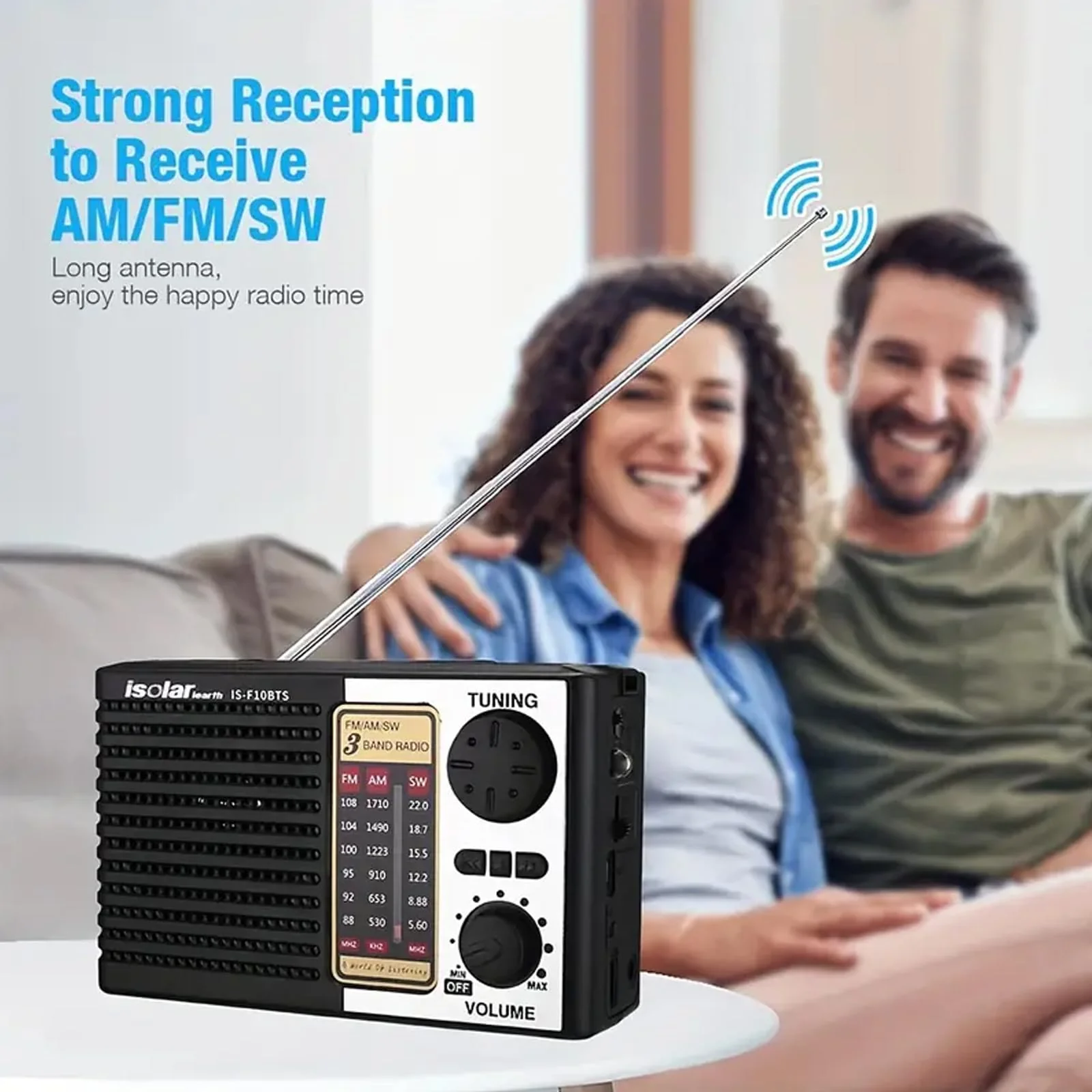 Portable Solar Radio, AM/FM/SW Bands, Digital Speaker with Strong Reception, LED Lights, USB Charging, Detachable Battery for Camping and Mountaineering Outdoor Camping Jogging - Image 3