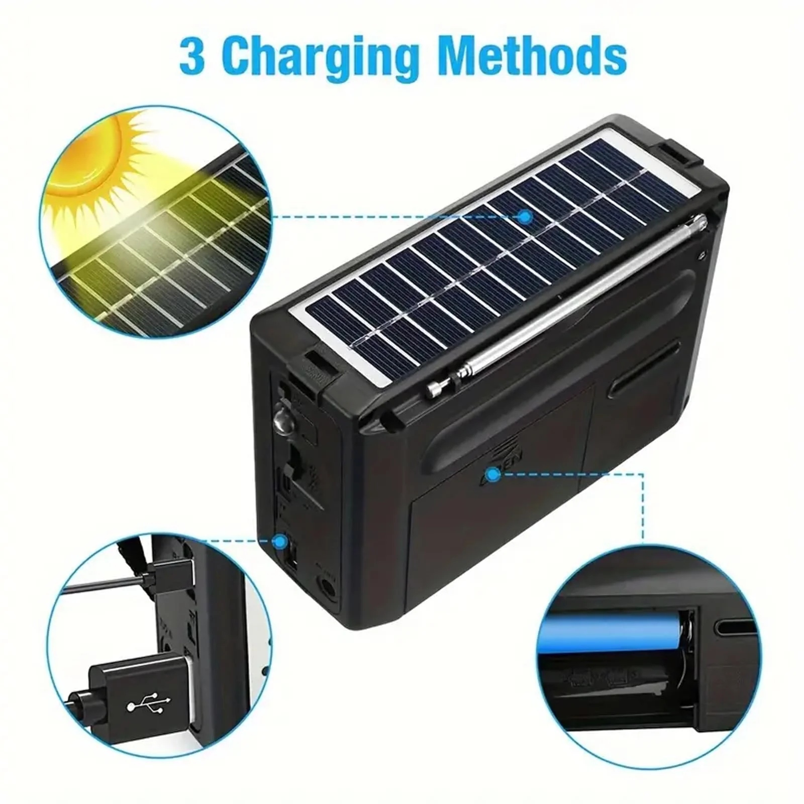 Portable Solar Radio, AM/FM/SW Bands, Digital Speaker with Strong Reception, LED Lights, USB Charging, Detachable Battery for Camping and Mountaineering Outdoor Camping Jogging - Image 4