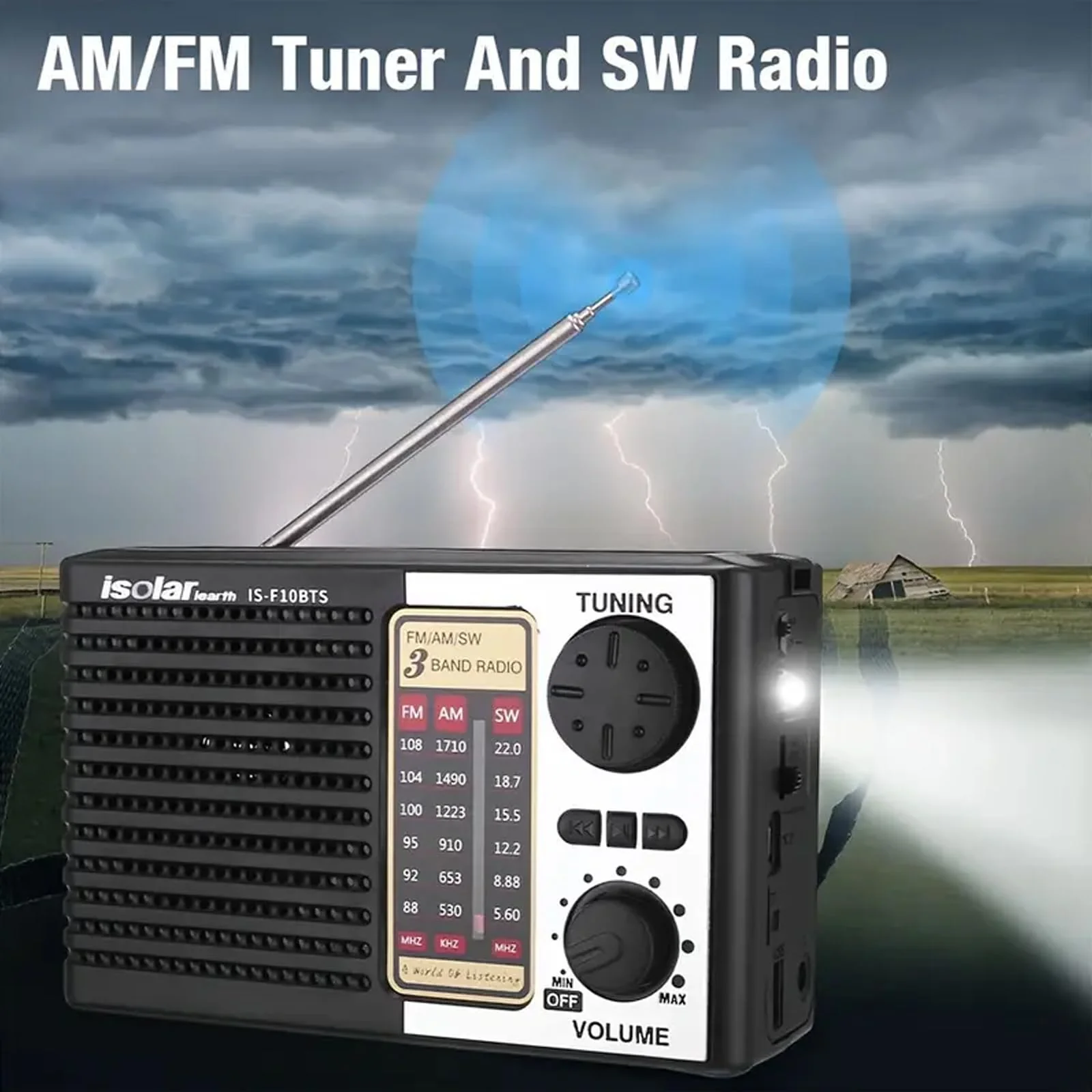 Portable Solar Radio, AM/FM/SW Bands, Digital Speaker with Strong Reception, LED Lights, USB Charging, Detachable Battery for Camping and Mountaineering Outdoor Camping Jogging - Image 5