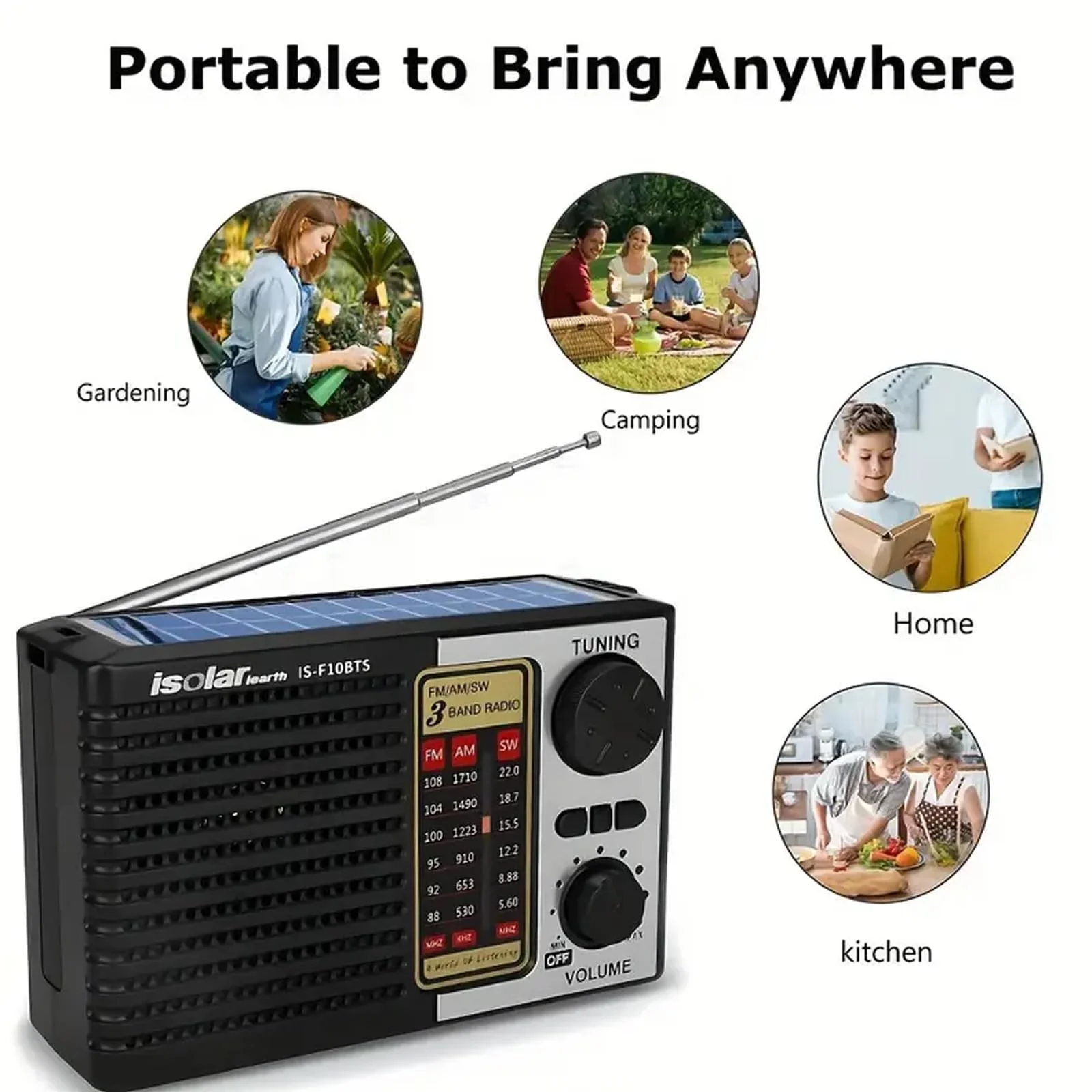 Portable Solar Radio, AM/FM/SW Bands, Digital Speaker with Strong Reception, LED Lights, USB Charging, Detachable Battery for Camping and Mountaineering Outdoor Camping Jogging - Image 7