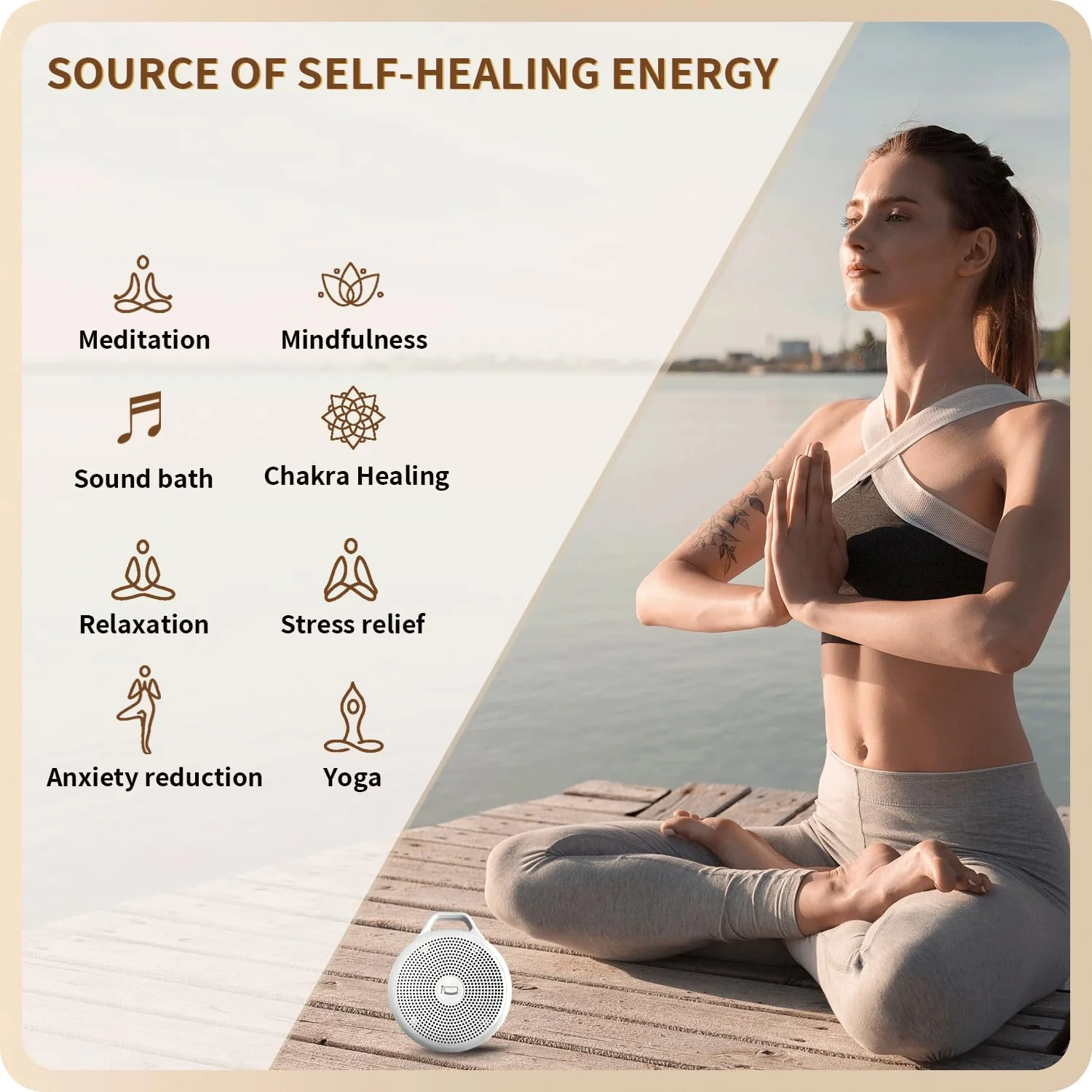 Portable Tibetan Singing Bowl Machine - Sound Bowl with Over 10 Meditation Noises, Crystal Healing, Chakra Healing, Spiritual Mindfulness and Sound Therapy, Yoga Gift Women/Men. - Image 3