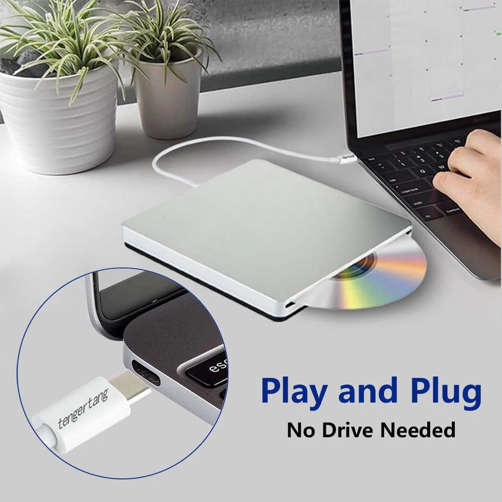 Portable USB‑C External CD/DVD Drive ‑ USB‑A Converter Included | Plug & Play for MacBook Pro/Air, Windows & Linux | CD/DVD Reader, Writer, Player & Burner - Image 6