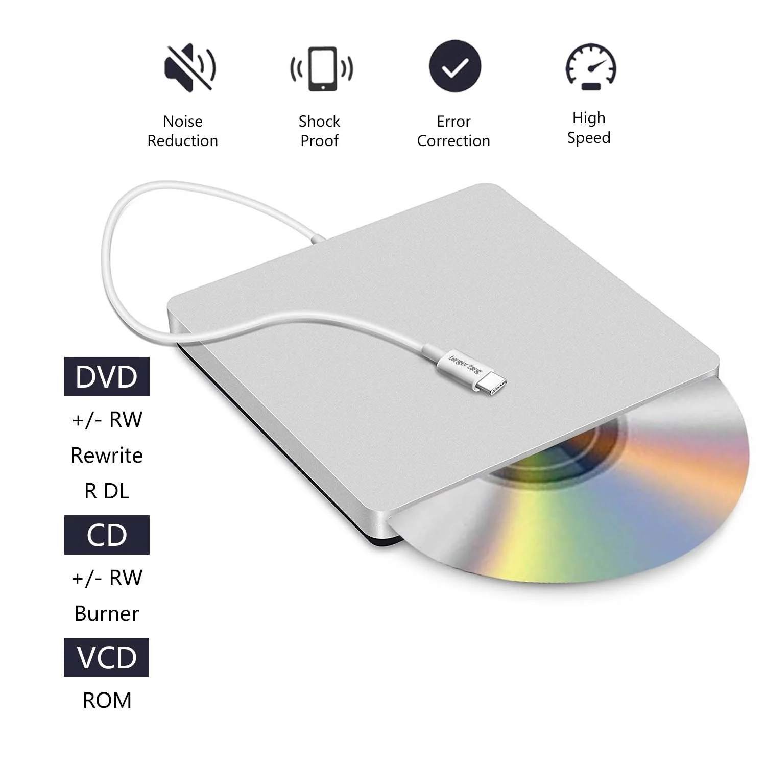 Portable USB‑C External CD/DVD Drive ‑ USB‑A Converter Included | Plug & Play for MacBook Pro/Air, Windows & Linux | CD/DVD Reader, Writer, Player & Burner - Image 7