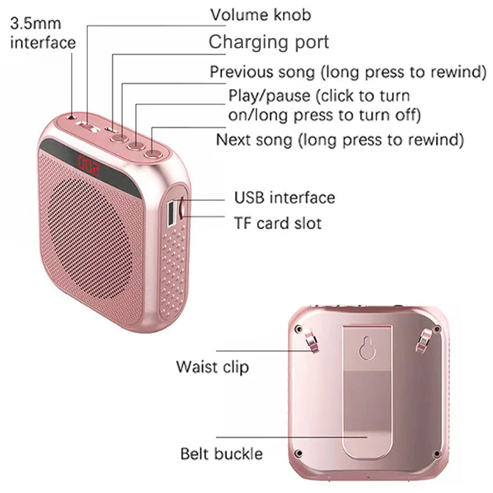 Portable Voice Amplifier for Teachers, 2200mAh Rechargeable Personal Amplifier Mic PA System Headset Microphone with Speaker for Teachers, Training, Meeting, Tour Guide, Yoga, Classroom (Rose) Rose - Image 5