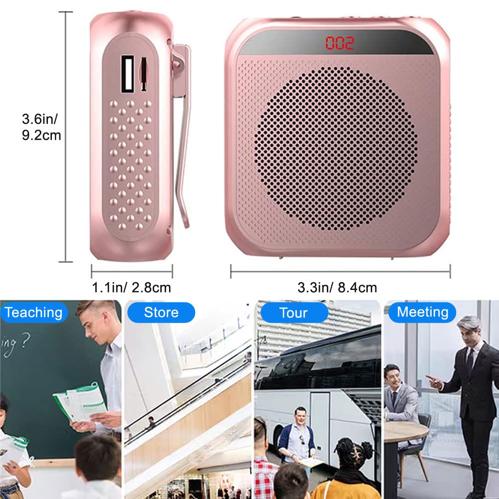 Portable Voice Amplifier for Teachers, 2200mAh Rechargeable Personal Amplifier Mic PA System Headset Microphone with Speaker for Teachers, Training, Meeting, Tour Guide, Yoga, Classroom (Rose) Rose - Image 6