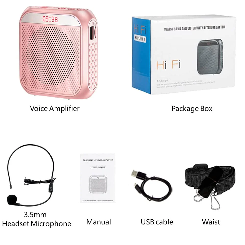Portable Voice Amplifier for Teachers, 2200mAh Rechargeable Personal Amplifier Mic PA System Headset Microphone with Speaker for Teachers, Training, Meeting, Tour Guide, Yoga, Classroom (Rose) Rose - Image 7