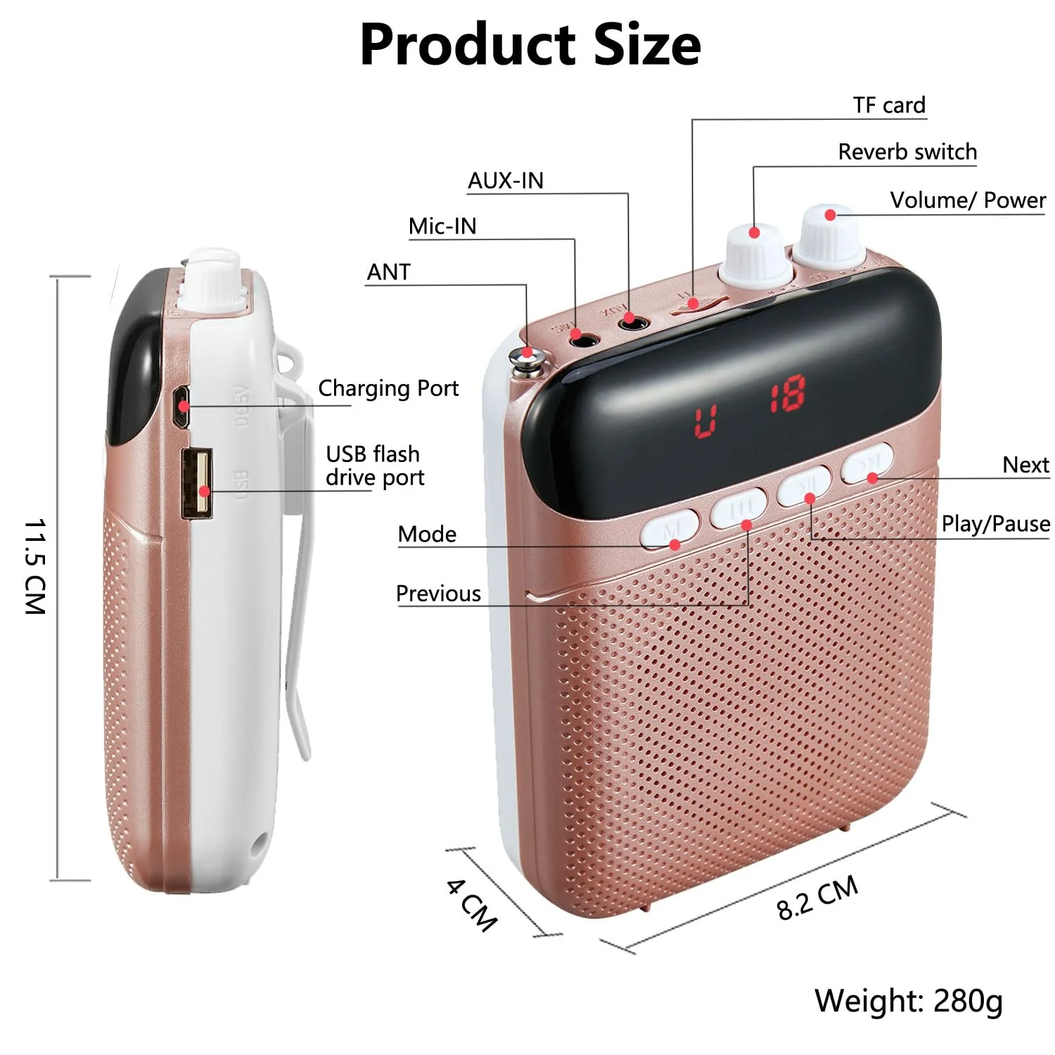 Portable Voice Amplifier for Teachers,2400mAh Personal Amplifier Headset for Speaking Rechargeable PA System Microphone for Teachers/Training/Meeting/Tour Guide/Yoga/Classroom(Rose) - Image 6