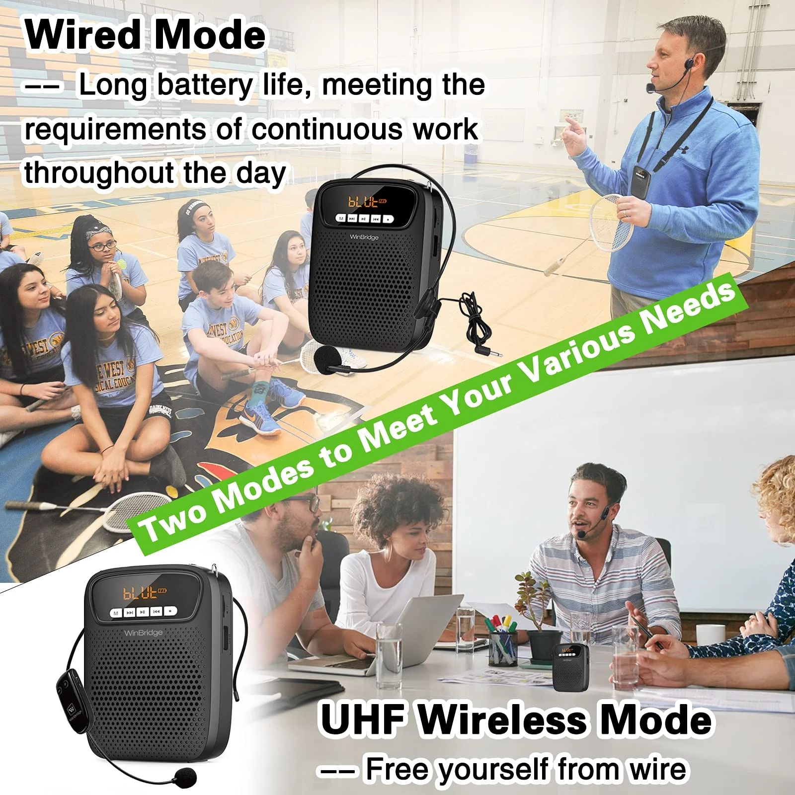 Portable Voice Amplifier Wireless & Wired Headset Microphone Speaker Mini Lightweight Personal Classroom Mic for Teachers Supports AUX Input,Bluetooth 5.0,Recording - S278UHF - Image 3