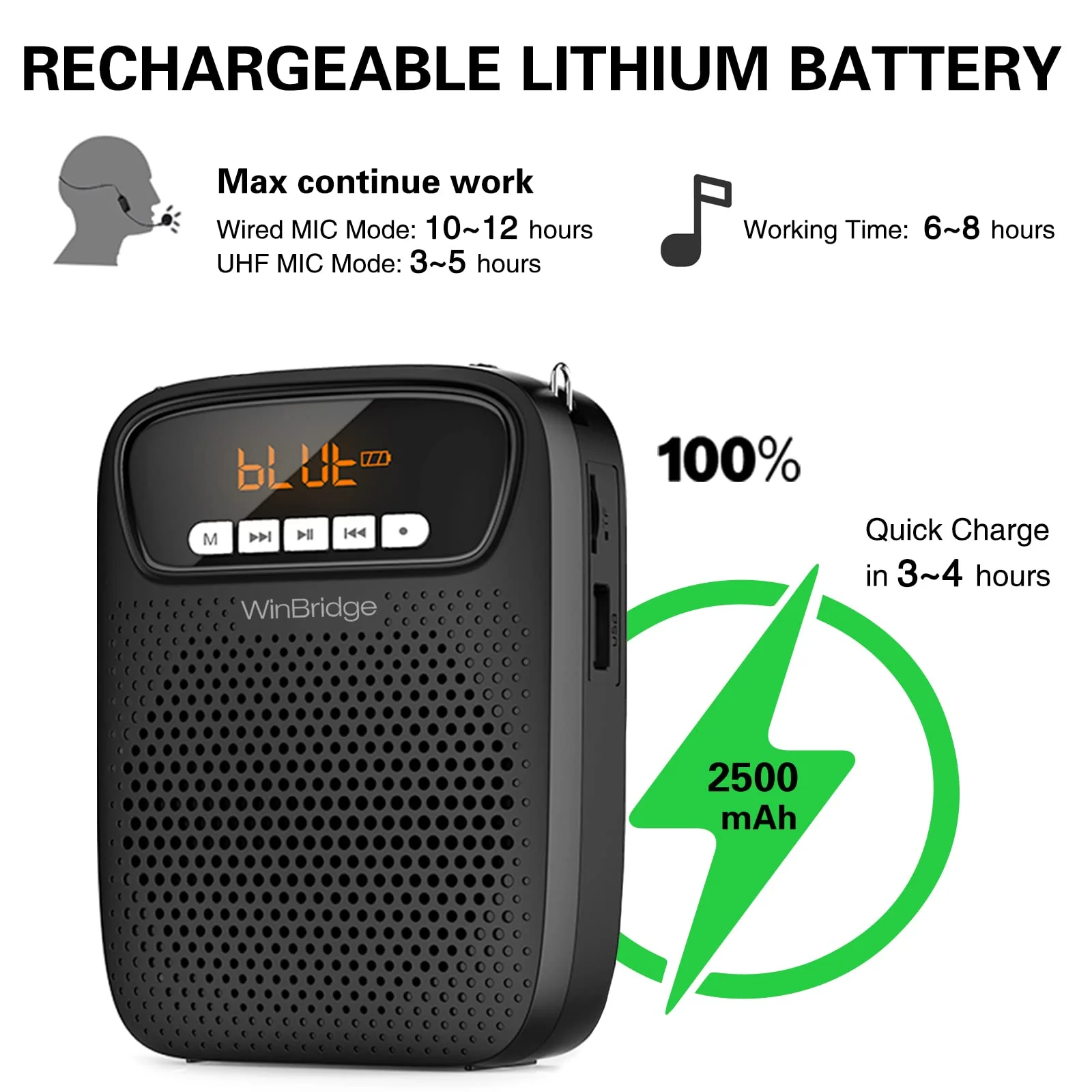 Portable Voice Amplifier Wireless & Wired Headset Microphone Speaker Mini Lightweight Personal Classroom Mic for Teachers Supports AUX Input,Bluetooth 5.0,Recording - S278UHF - Image 4