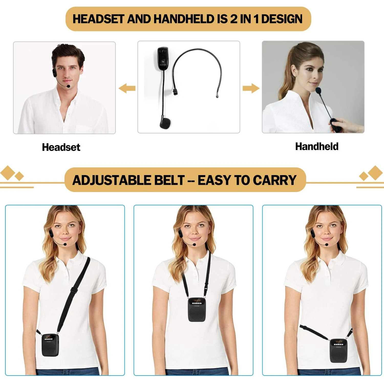 Portable Voice Amplifier Wireless & Wired Headset Microphone Speaker Mini Lightweight Personal Classroom Mic for Teachers Supports AUX Input,Bluetooth 5.0,Recording - S278UHF - Image 6