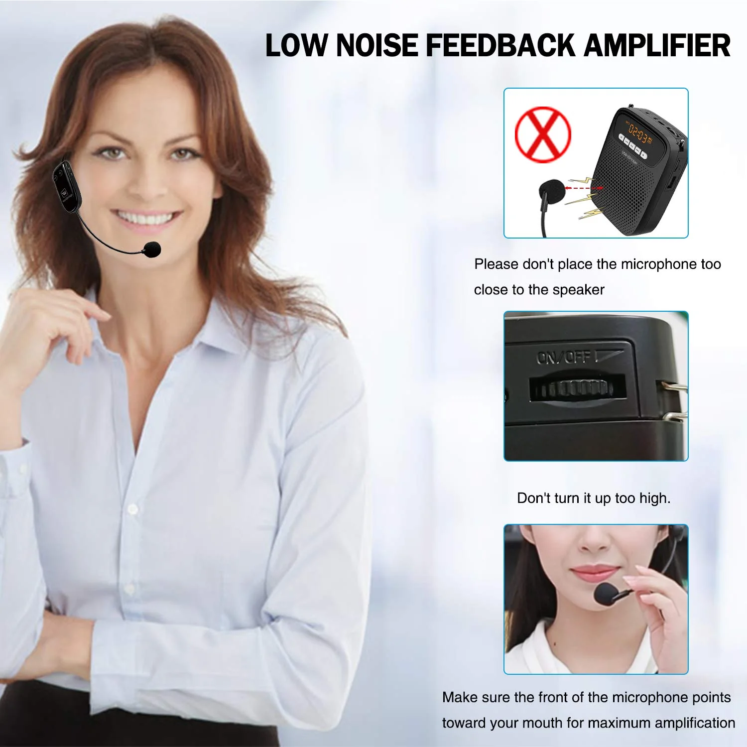 Portable Voice Amplifier Wireless & Wired Headset Microphone Speaker Mini Lightweight Personal Classroom Mic for Teachers Supports AUX Input,Bluetooth 5.0,Recording - S278UHF - Image 8