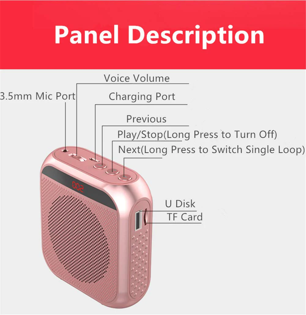 Portable Voice Amplifier with Wired Microphone Headset Rechargeable PA System Speaker Personal Microphone Speech Amplifier Power Amplifiers Loudspeaker for Teachers/Metting/Tour Guide (Black) Black - Image 5