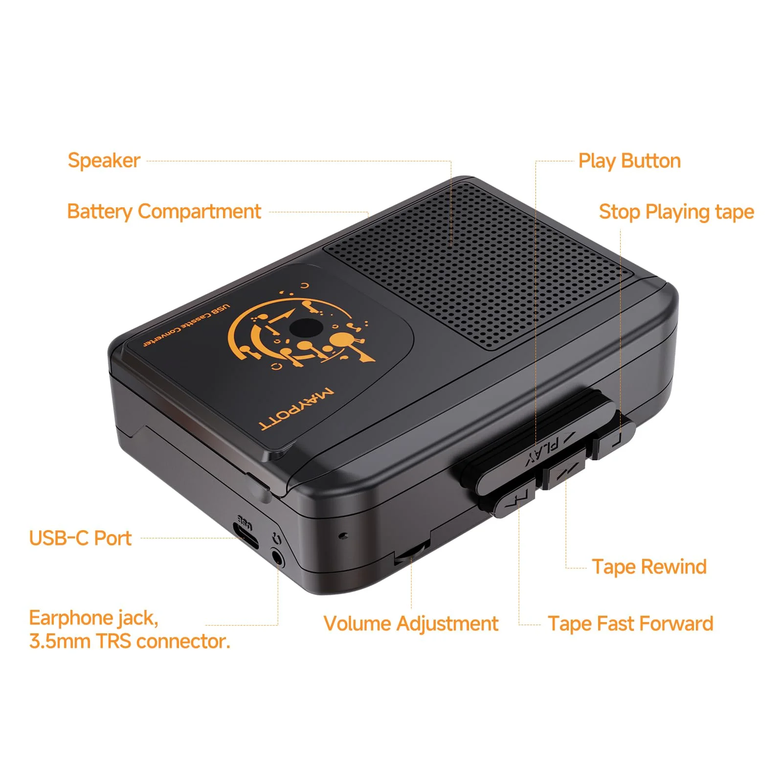 Portable Walkman Cassette Player Converter, Cassette to Digital Converter via USB, Compatible with PC/Laptops, Built-in Speaker&Headphone, Full Stereo Sound,Convert Walkman Tape to MP3/iPod Format - Image 8