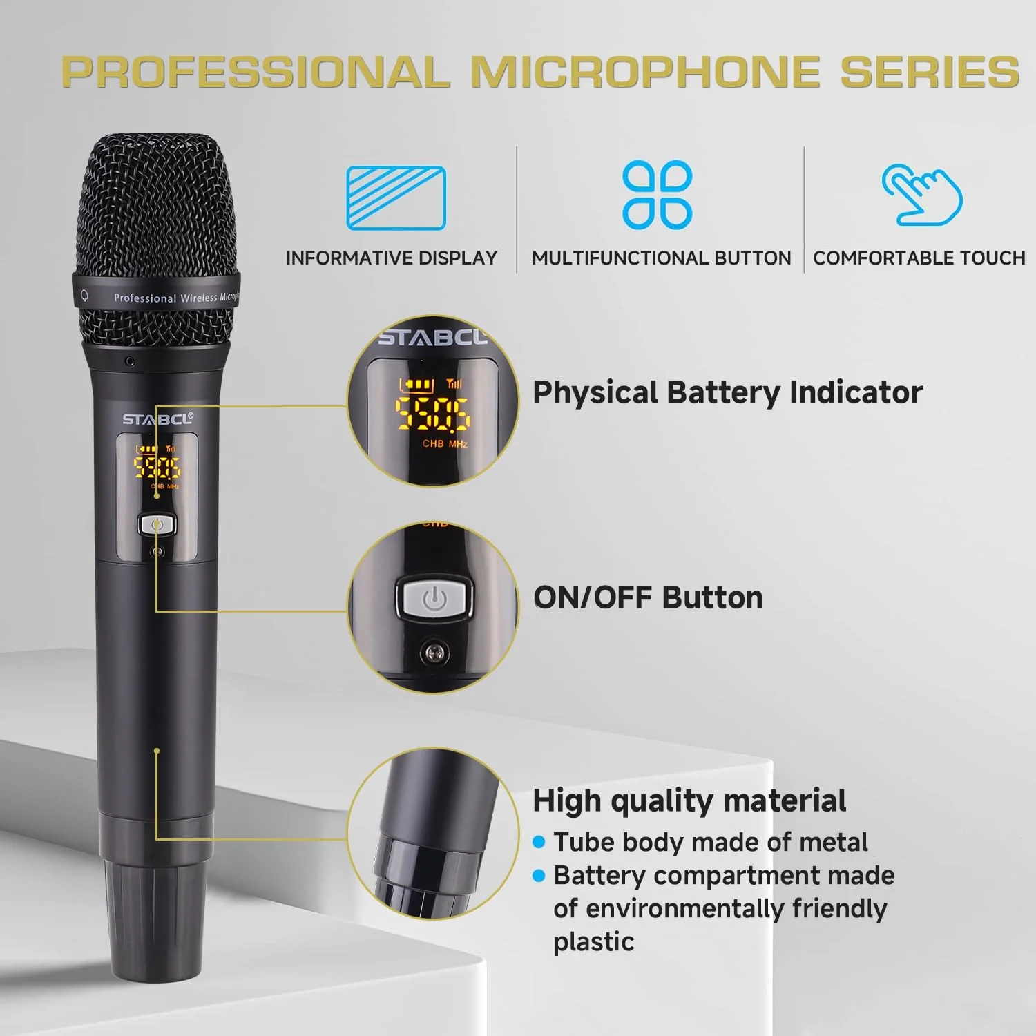 Portable Wireless Microphone for Karaoke Singing, UHF Metal Handheld Dynamic Mic with Rechargeable Receiver, Karaoke Microphone Wireless for Speaker, Singing, Dj, 200ft Range of Cordless Mic System channel 1 - Image 2