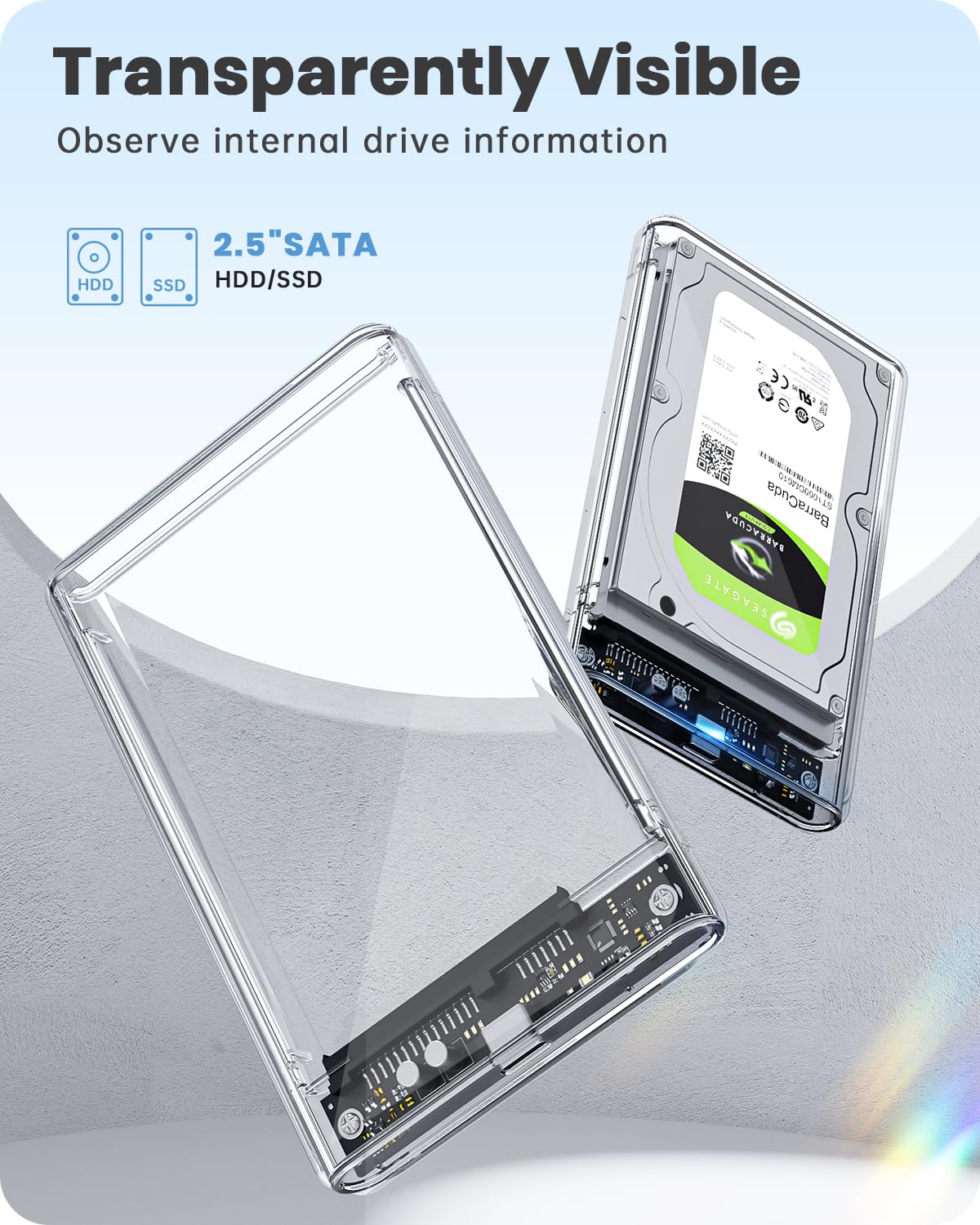 POSUGEAR 2.5'' External Hard Drive Enclosure, 6Gbps USB C 3.1 Gen 2 to SATA III Tool-Free Clear External Hard Drive Case for 7mm/9.5mm 2.5 inch SSD HDD with UASP Compatible with WD Toshiba Samsung PS4 CLEAR-USB3.1 - Image 7