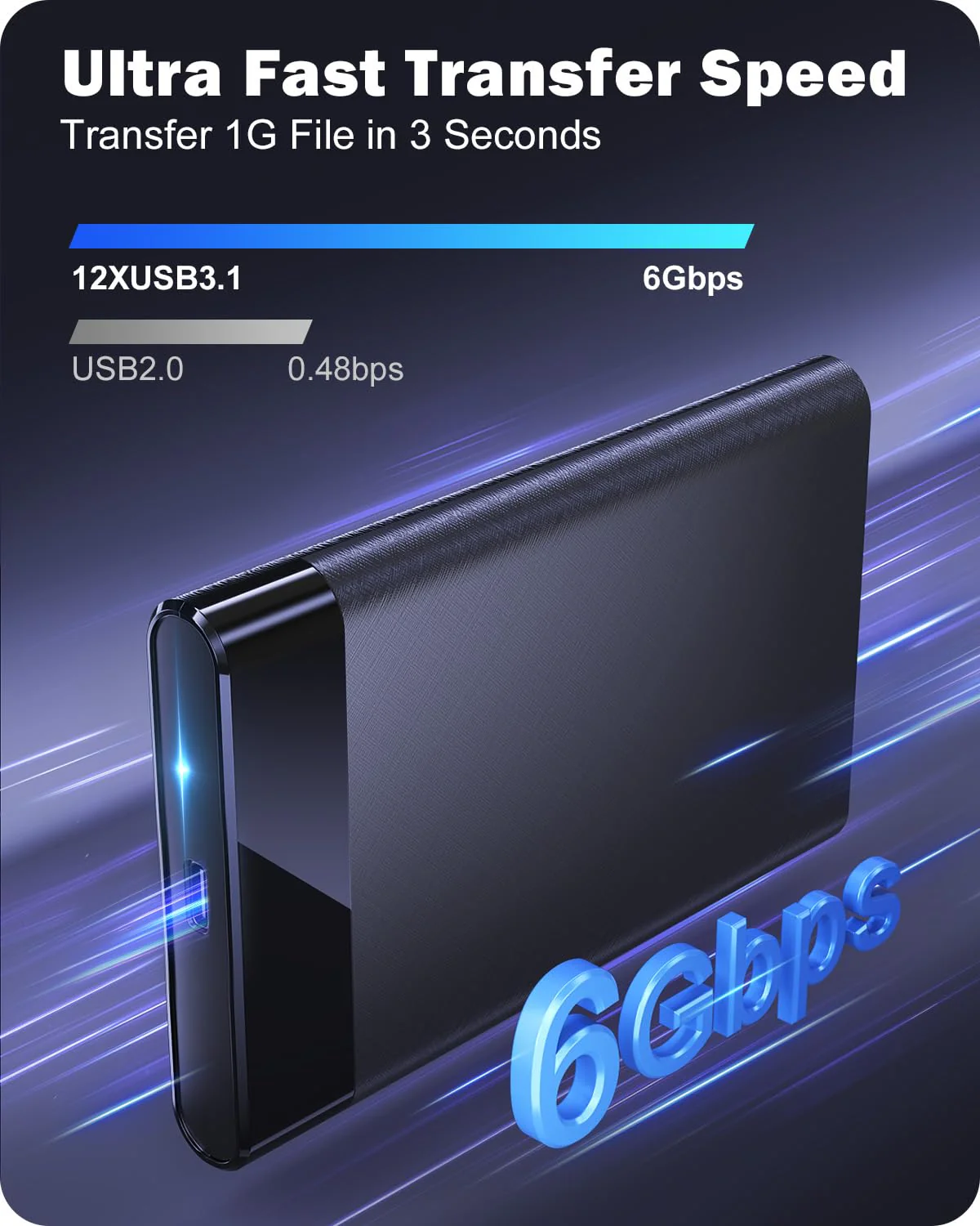 POSUGEAR 2.5'' External Hard Drive Enclosure, 6Gbps USB C 3.1 Gen 2 to SATA III Tool-Free External Hard Drive Case for 7mm/9.5mm 2.5 inch SSD HDD with UASP, Compatible with WD Toshiba Samsung PS4 Xbox BLACK-USB3.1 - Image 3