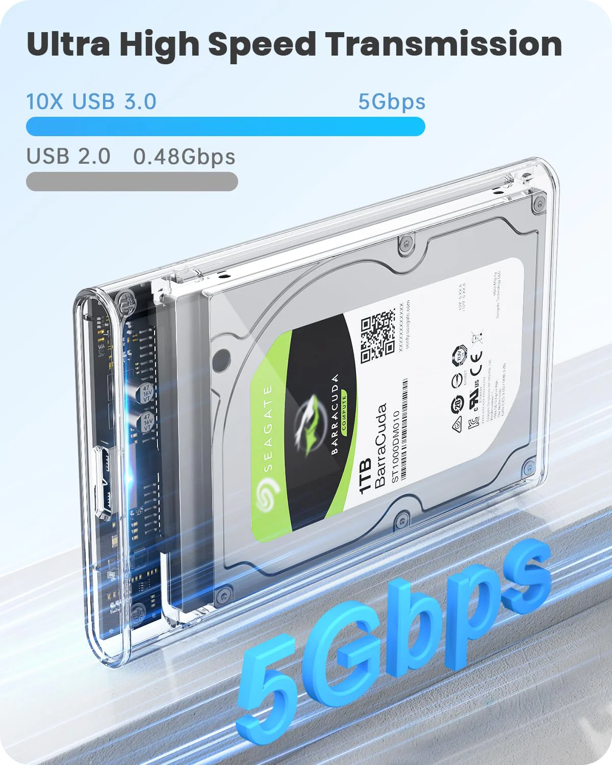 POSUGEAR 2.5'' External Hard Drive Enclosure USB 3.0 to SATA III Tool Free Clear External Hard Drive Case for 7mm/9.5mm 2.5 inch SSD HDD with UASP, Compatible with WD Toshiba Samsung PS4 Xbox PC TV - Image 3