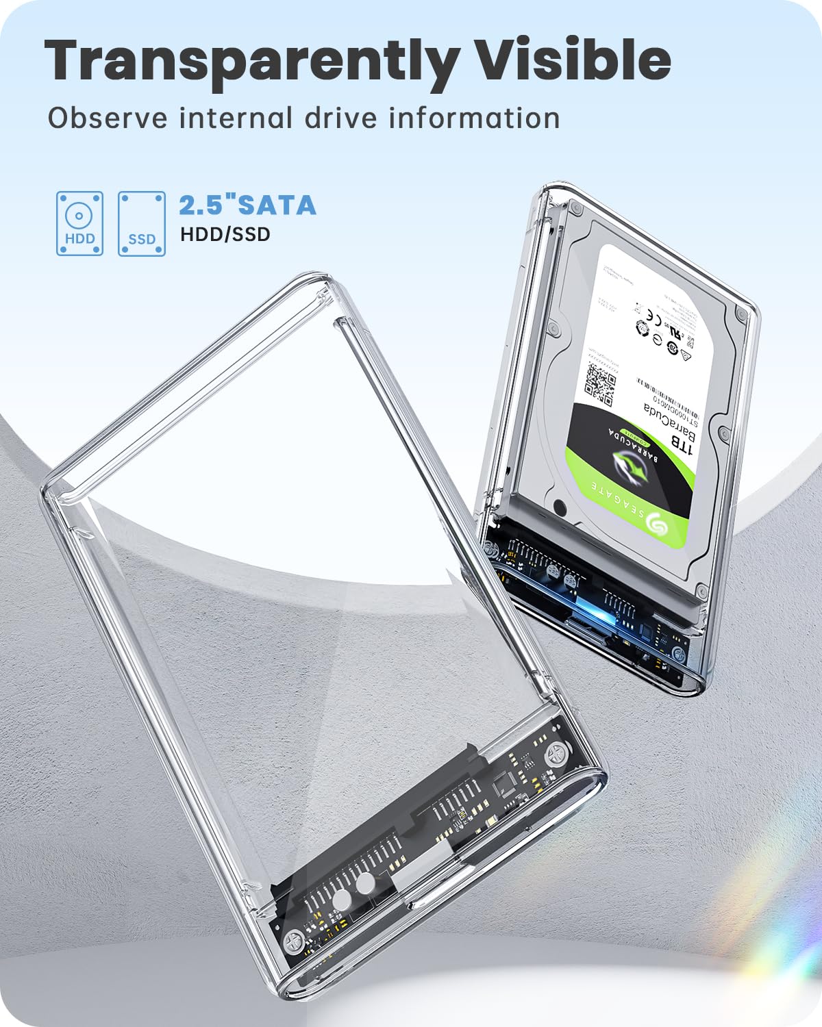 POSUGEAR 2.5'' External Hard Drive Enclosure USB 3.0 to SATA III Tool Free Clear External Hard Drive Case for 7mm/9.5mm 2.5 inch SSD HDD with UASP, Compatible with WD Toshiba Samsung PS4 Xbox PC TV - Image 7