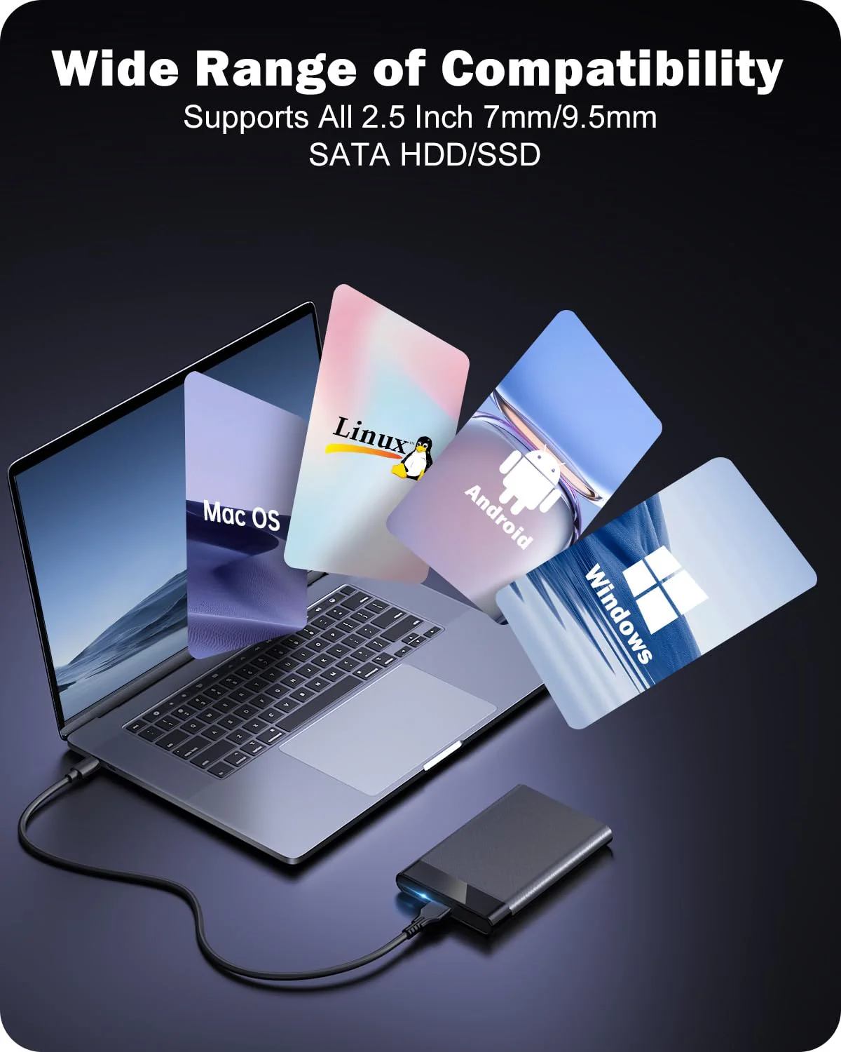 POSUGEAR 2.5'' External Hard Drive Enclosure USB 3.0 to SATA III Tool-Free External Hard Drive Case for 7mm/9.5mm 2.5 inch SSD HDD with UASP, Compatible with WD Toshiba Samsung Hitachi PS4 Xbox PC TV - Image 6