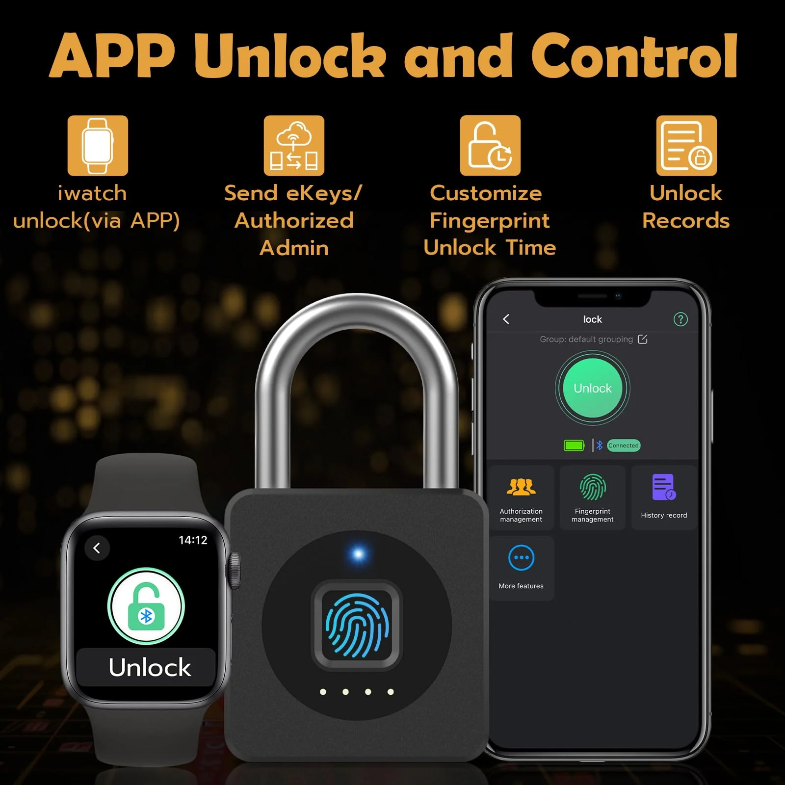 Pothunder Fingerprint Padlock, Fingerprint Lock with APP, Padlock with Keyless Biometric, Smart Padlock Waterproof Suitable for Gym, Locker, Gates, Fence and Storage Black - Image 3